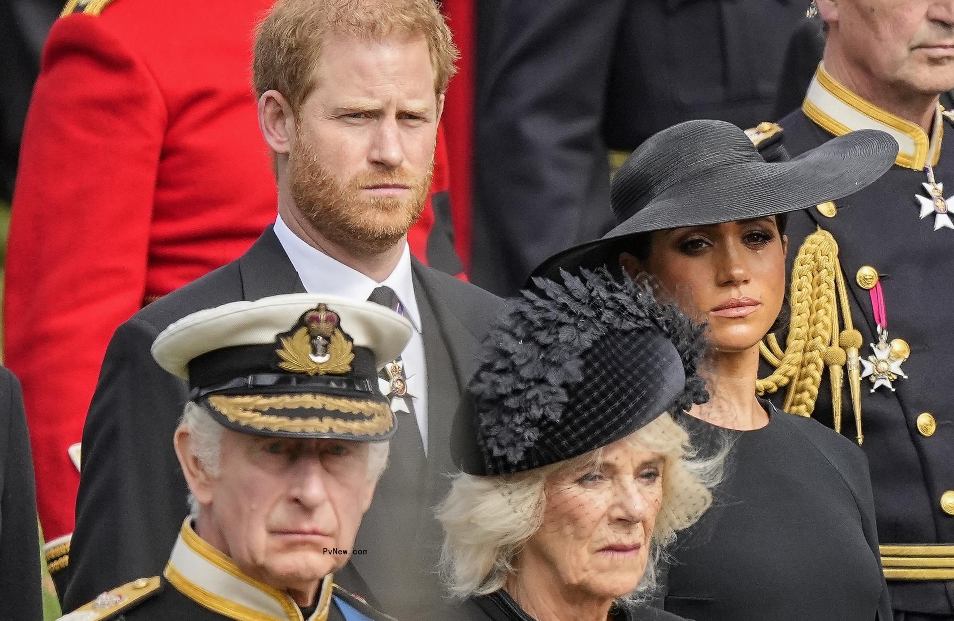 Prince Harry, Meghan Markle, King Charles III and Queen Camilla.