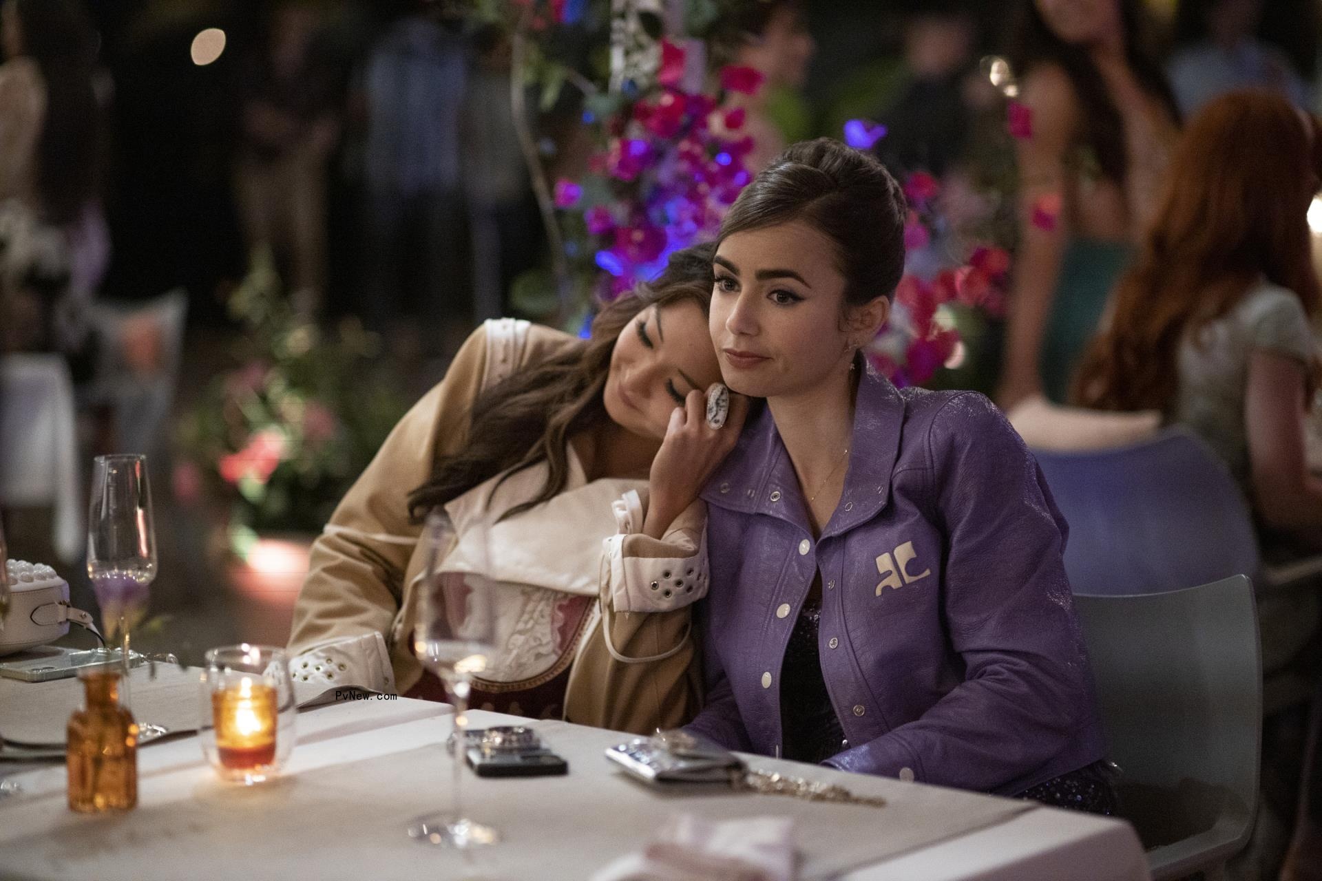 Ashley Park and Lilly Collins in a scene from