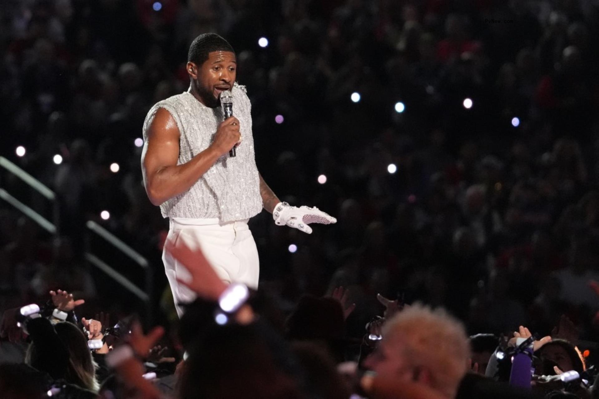 Usher performing at Super Bowl LVIII 