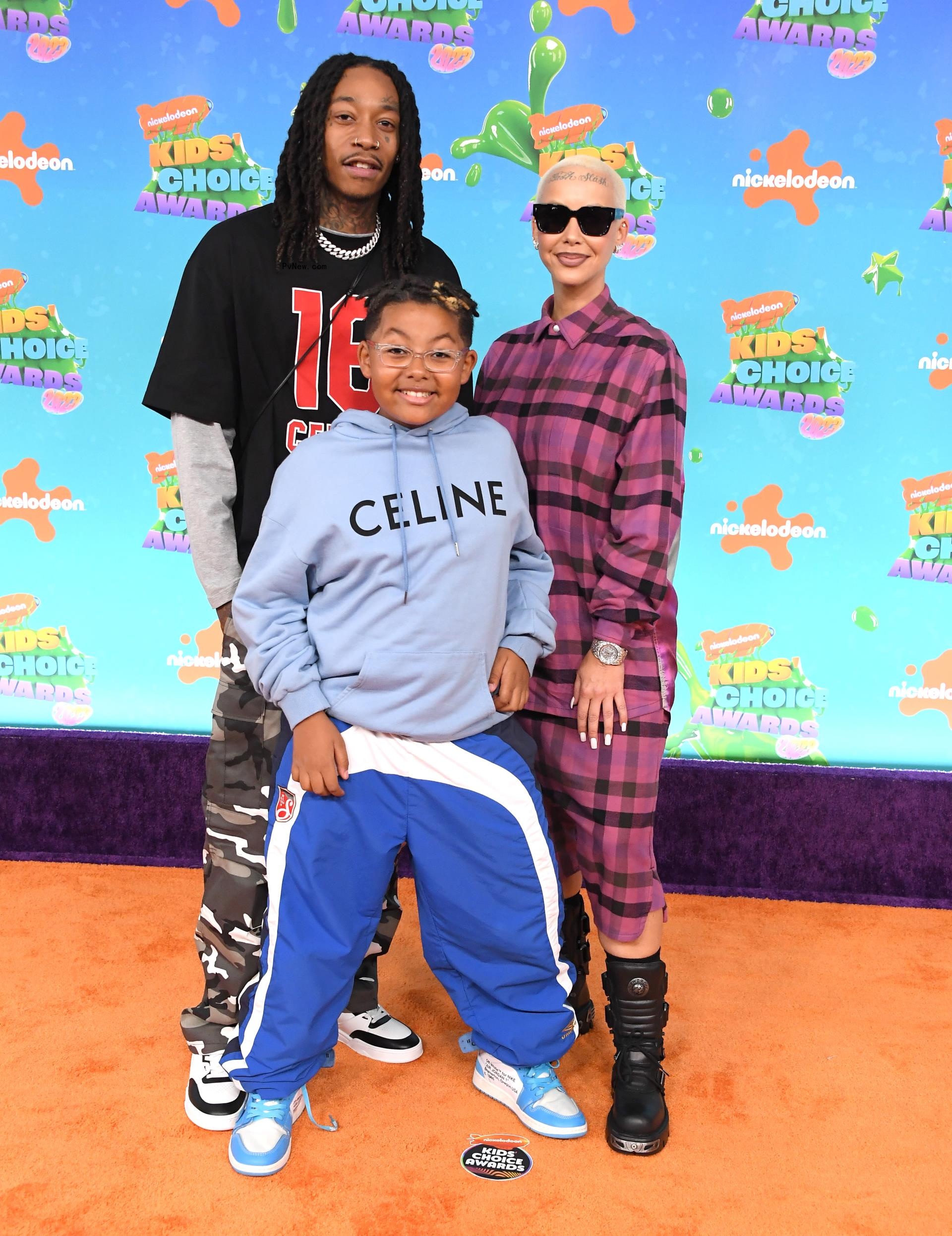 Wiz Khalifa, Sebastian Taylor Thomaz and Amber Rose at the Nickelodeon's 2023 Kids' Choice Awards.