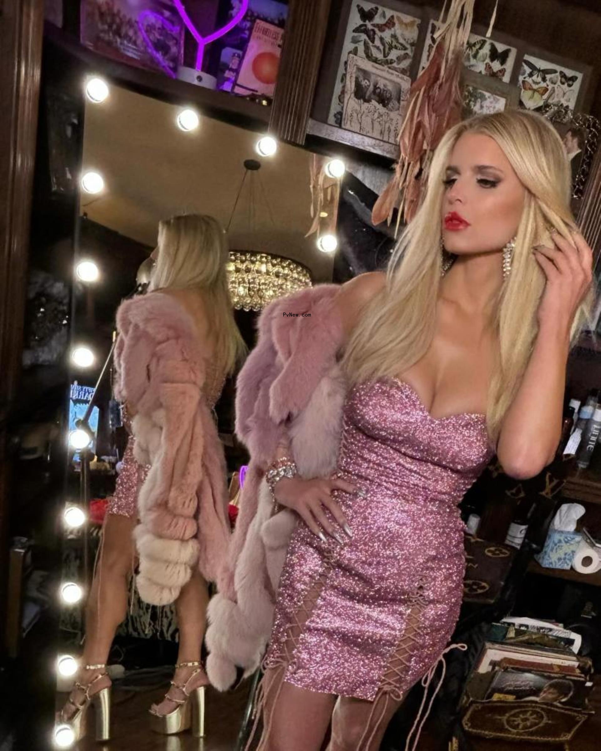 Jessica Simpson in a sparkly mini dress