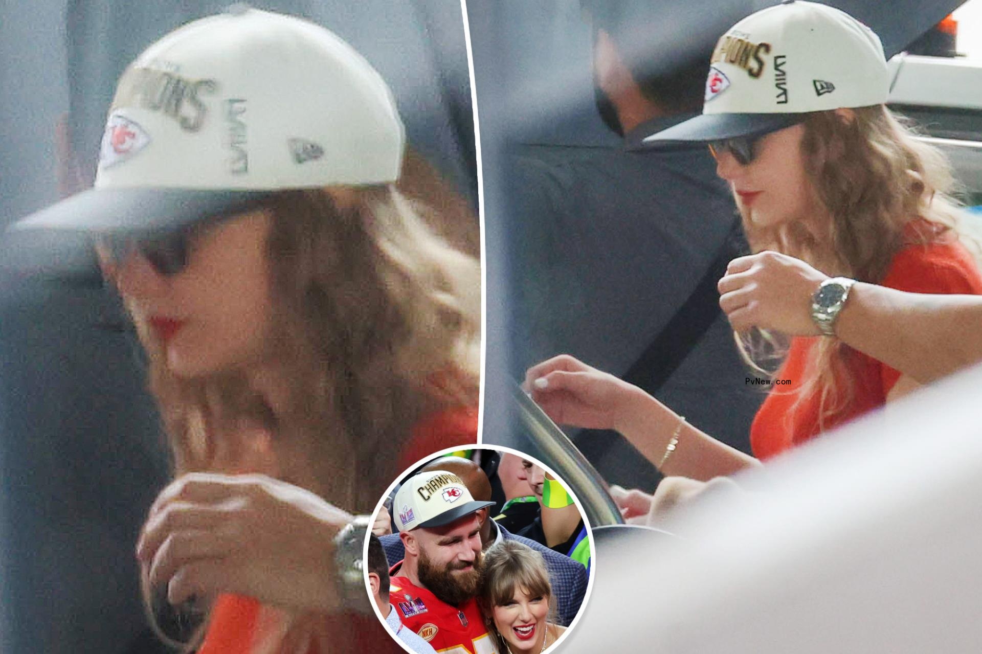 Taylor Swift sports Kansas City Chiefs Super Bowl hat and ‘TNT’ bracelet while boarding jet in Australia