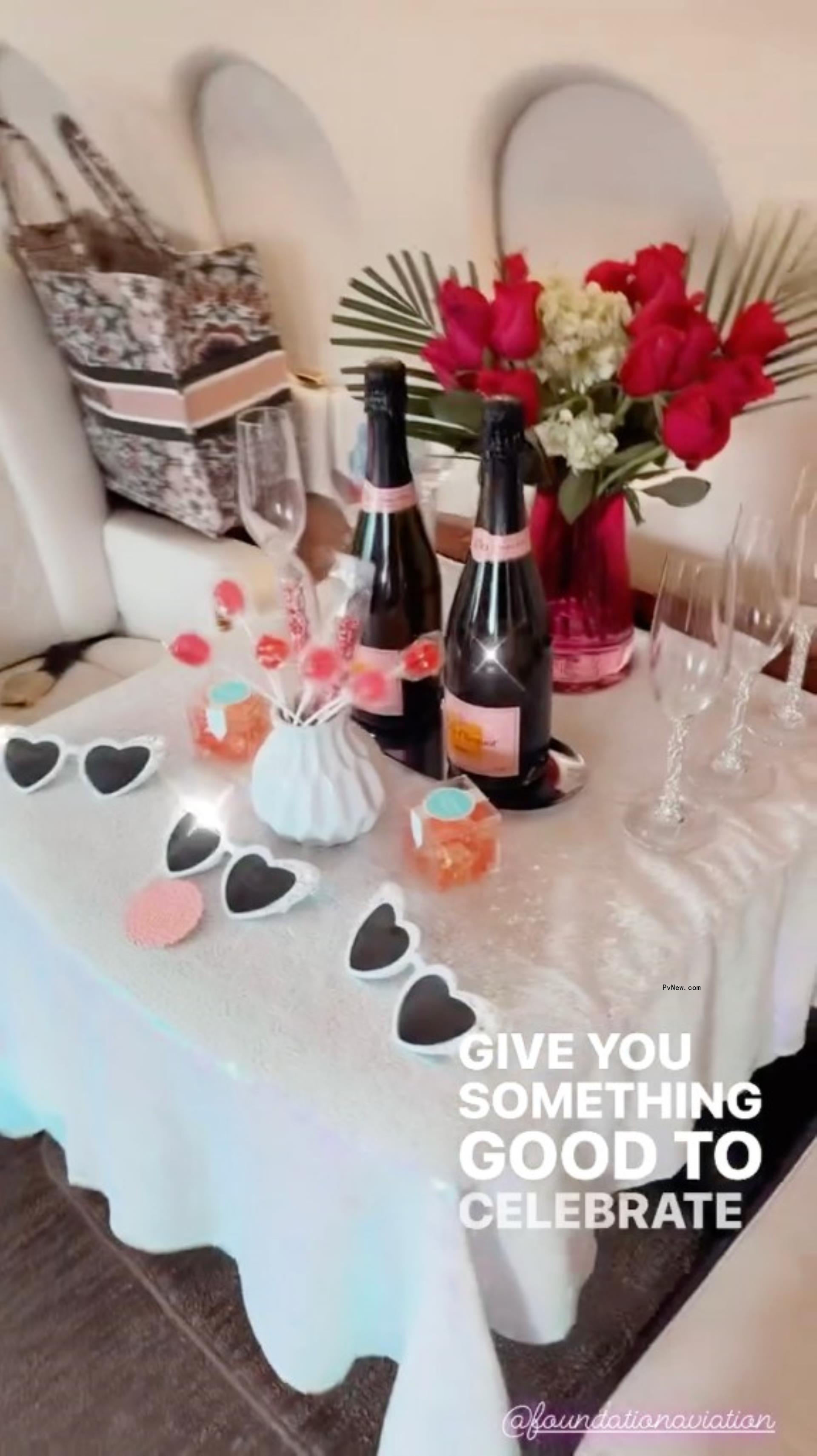 The inside of a private jet decorated for Paris Hilton's 43rd birthday