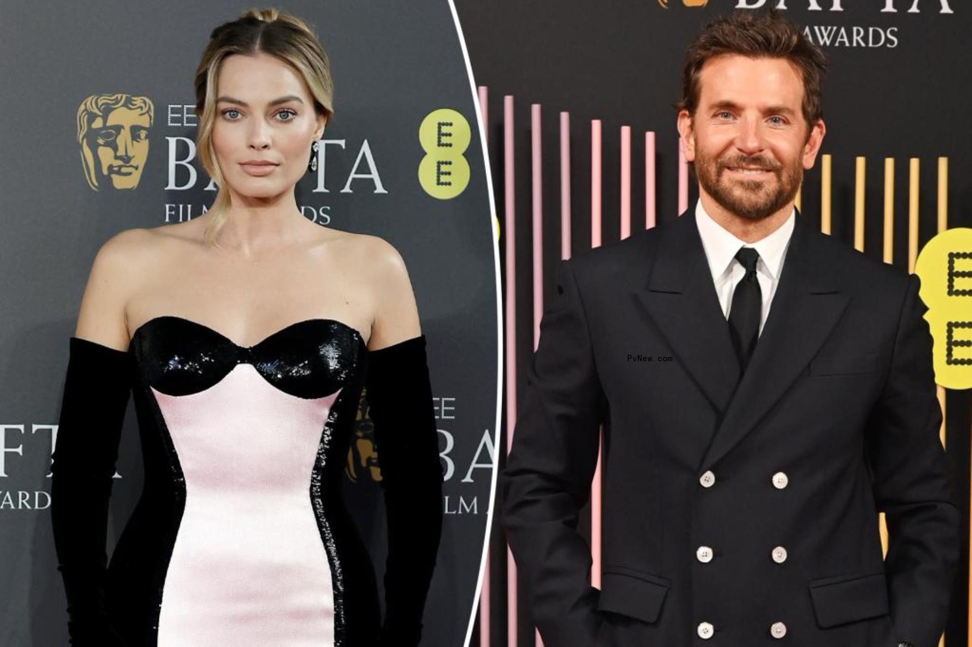 LONDON, ENGLAND - FEBRUARY 18: Margot Robbie and Bradley Cooper attend the 2024 EE BAFTA Film Awards at The Royal Festival Hall on February 18, 2024 in London, England. (Photo by John Phillips/Getty Images) 2024 EE BAFTA Film Awards - Arrivals