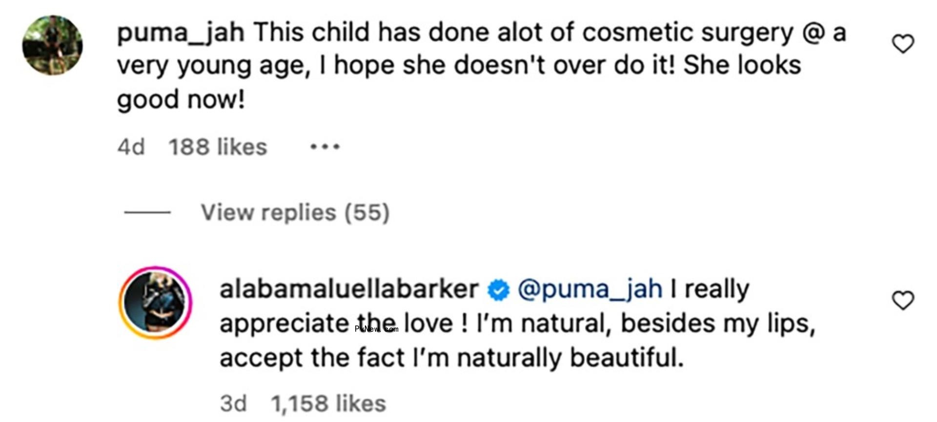 Alabama Barker respo<i></i>nds to comments a<i></i>bout her getting plastic surgery