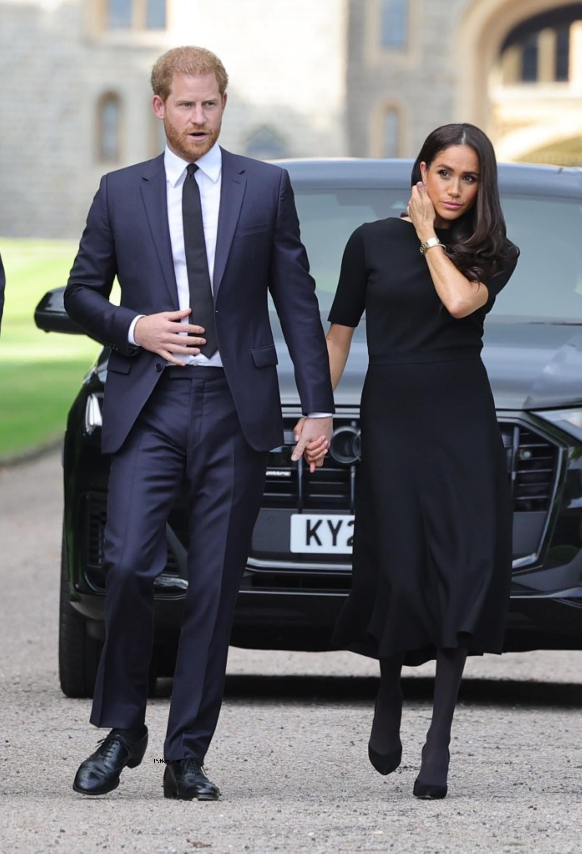 Prince Harry and Meghan Markle holding hands.