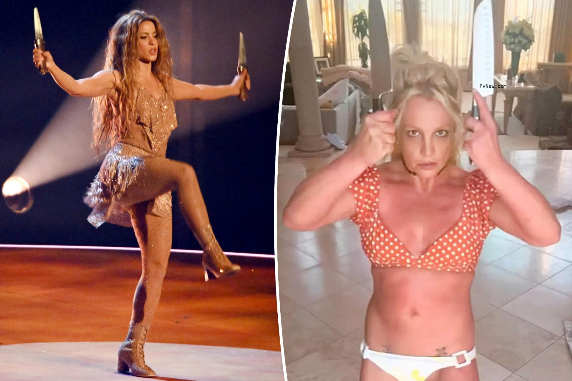 Britney Spears tells fans to ‘lighten up a<i></i>bout the knives,’ claims she’s ‘copying Shakira’
