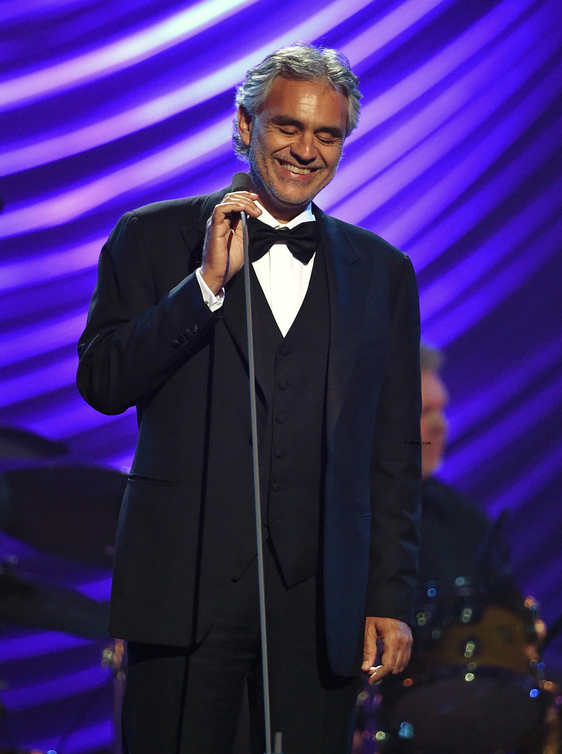 Andrea Bocelli performing on stage