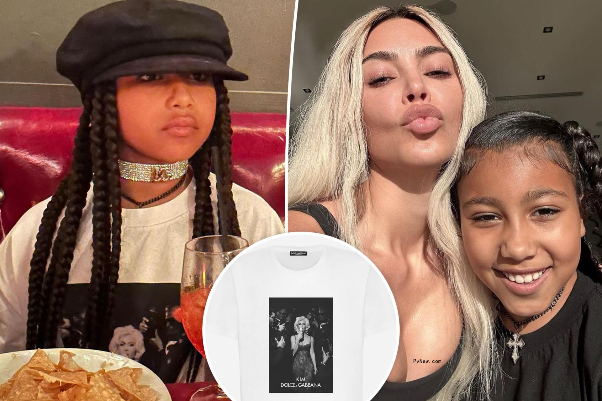 North West models T-shirt with Kim Kardashian as Marilyn Mo<i></i>nroe on it