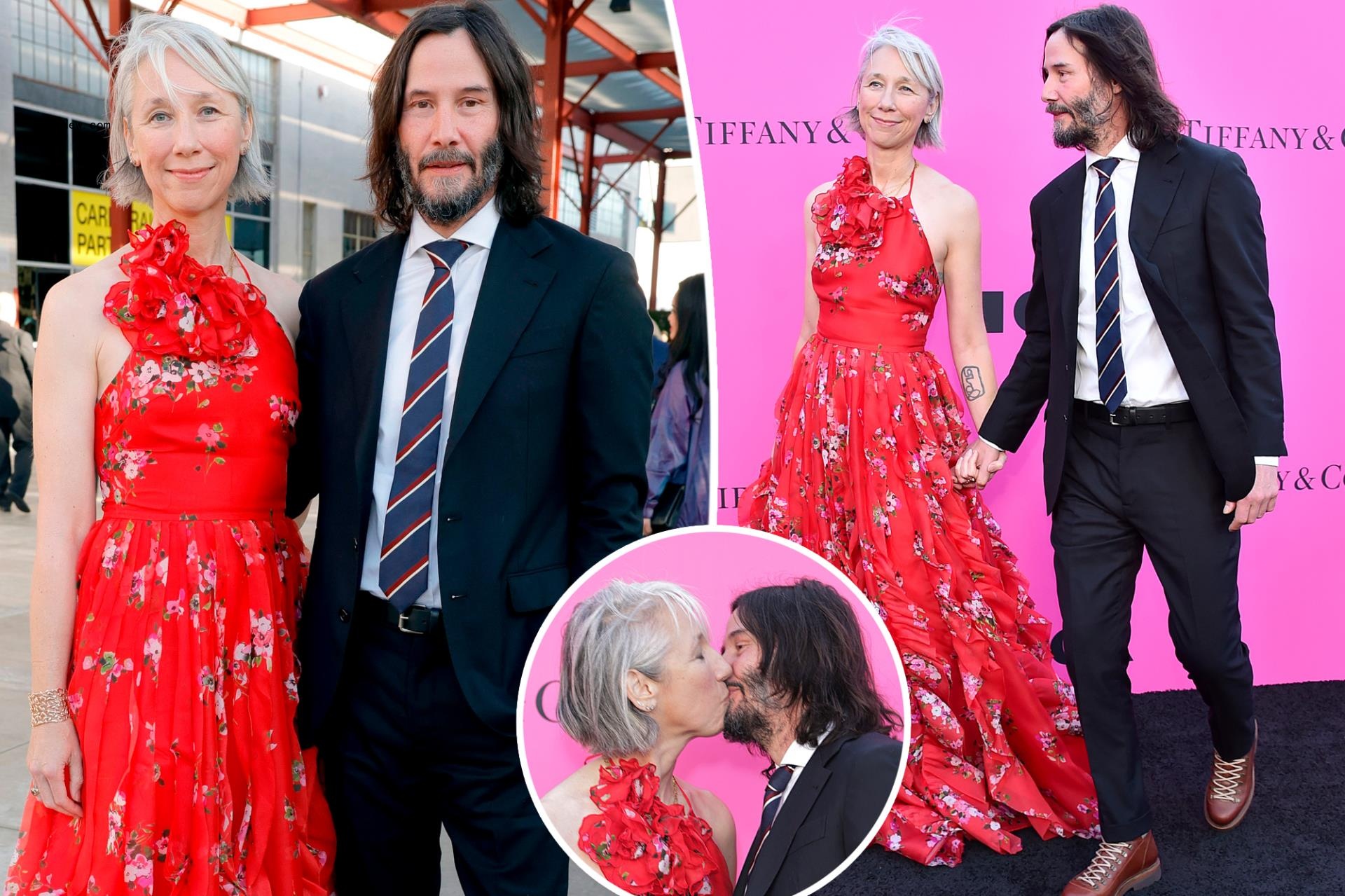 Keanu Reeves kisses girlfriend Alexandra Grant with eyes open on red carpet
