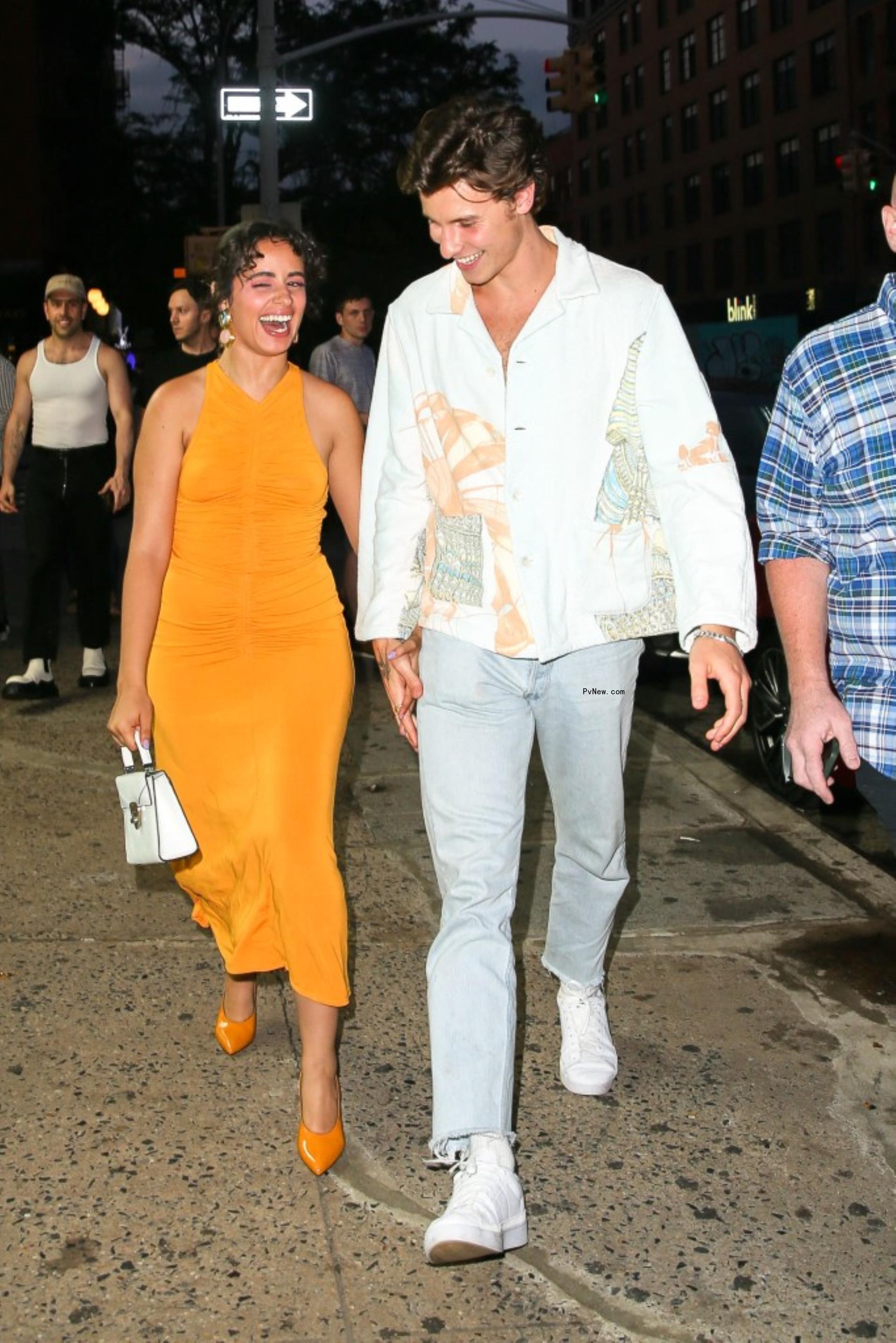 Camila Cabello and Shawn Mendes walking together.