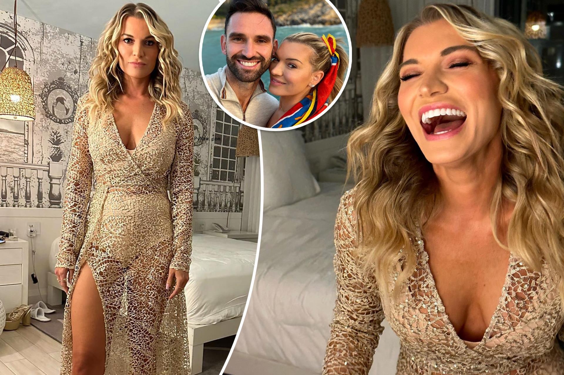 Lindsay Hubbard poses in gold revenge dress on bachelorette trip after Carl Radke split