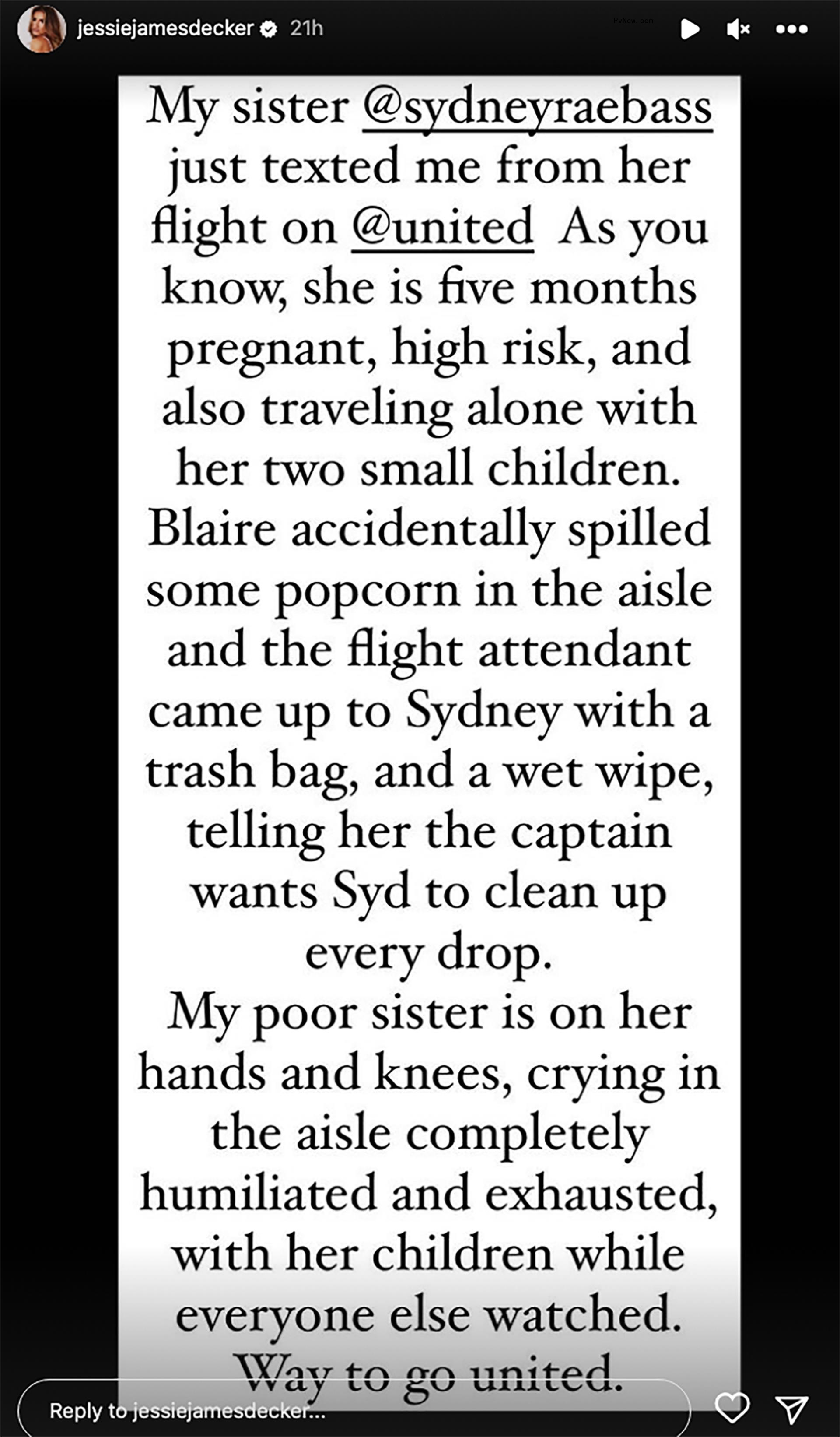 Instagram post of Decker slamming United Airlines