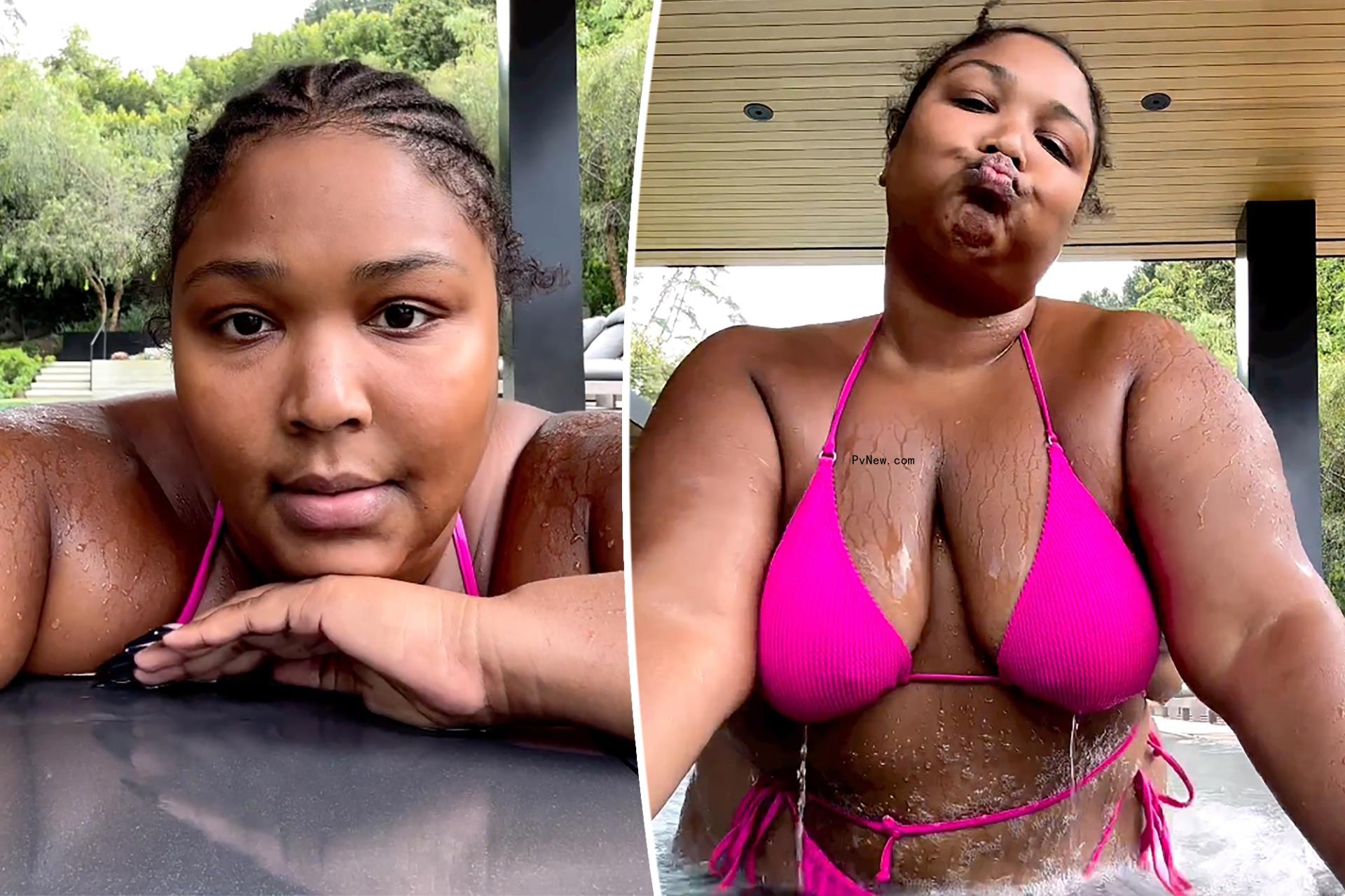 Lizzo dances in strappy pink bikini as she skips Coachella 2023