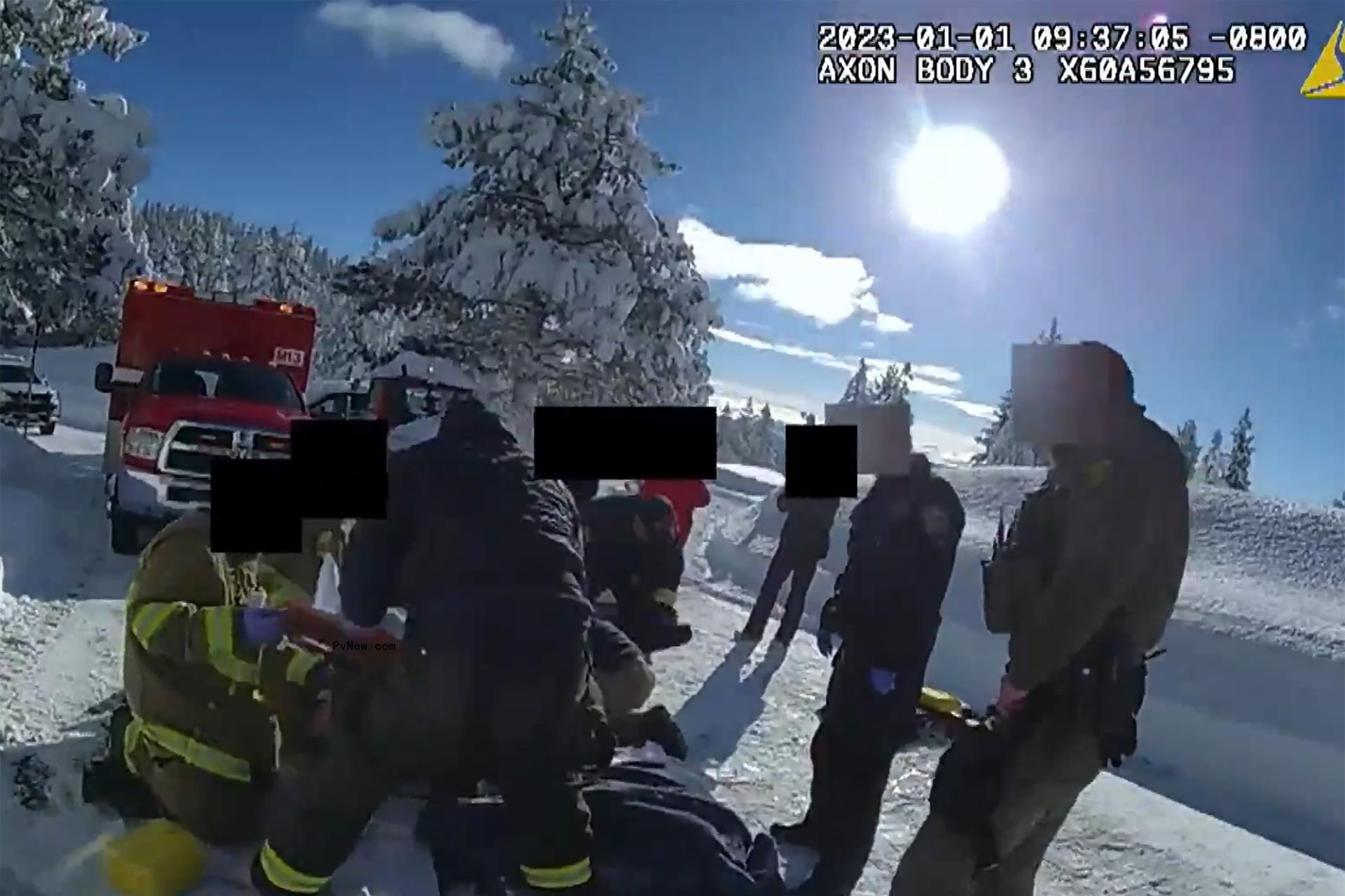 Bodycam footage scene of Jeremy Renner's snowplow accident