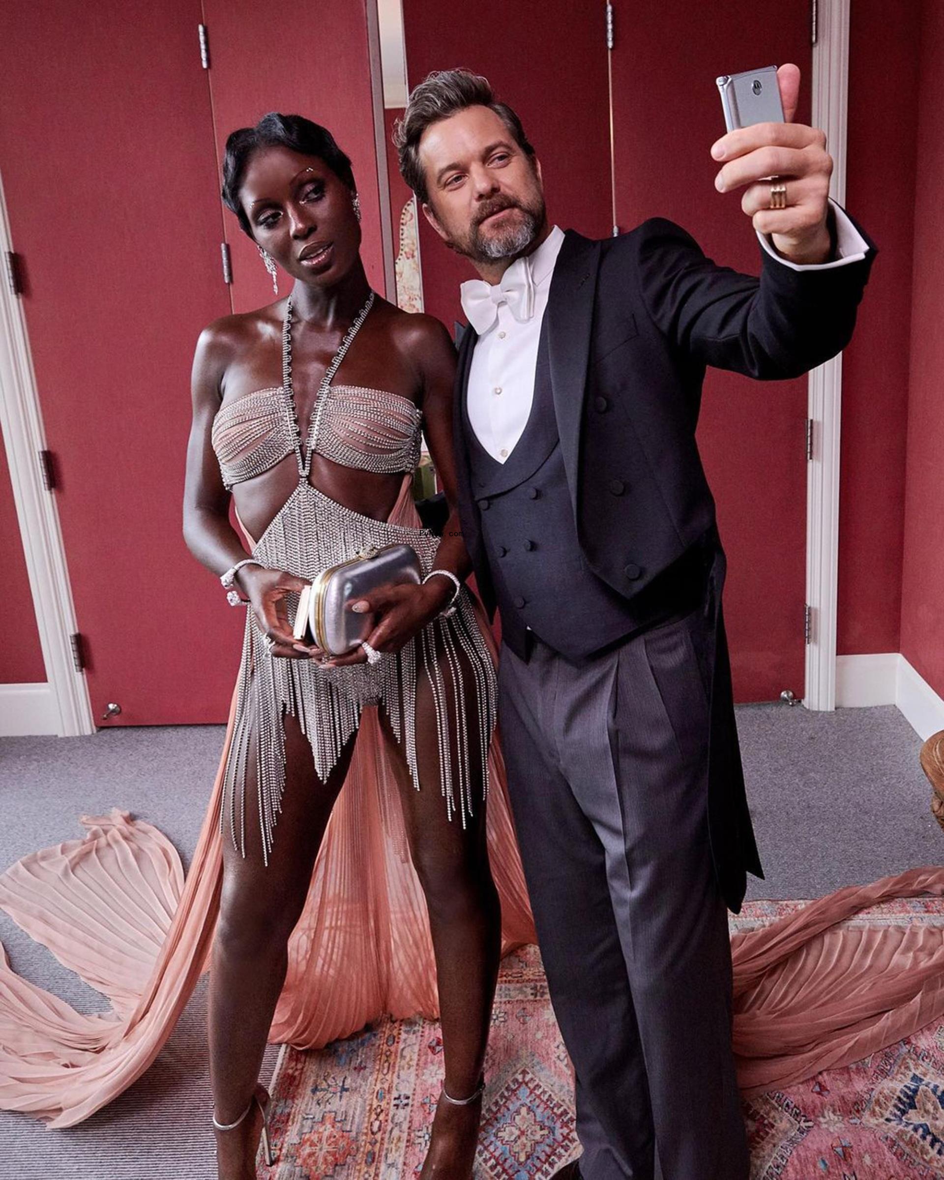 Joshua Jackson and Jodie Turner-Smith backstage at an awards show