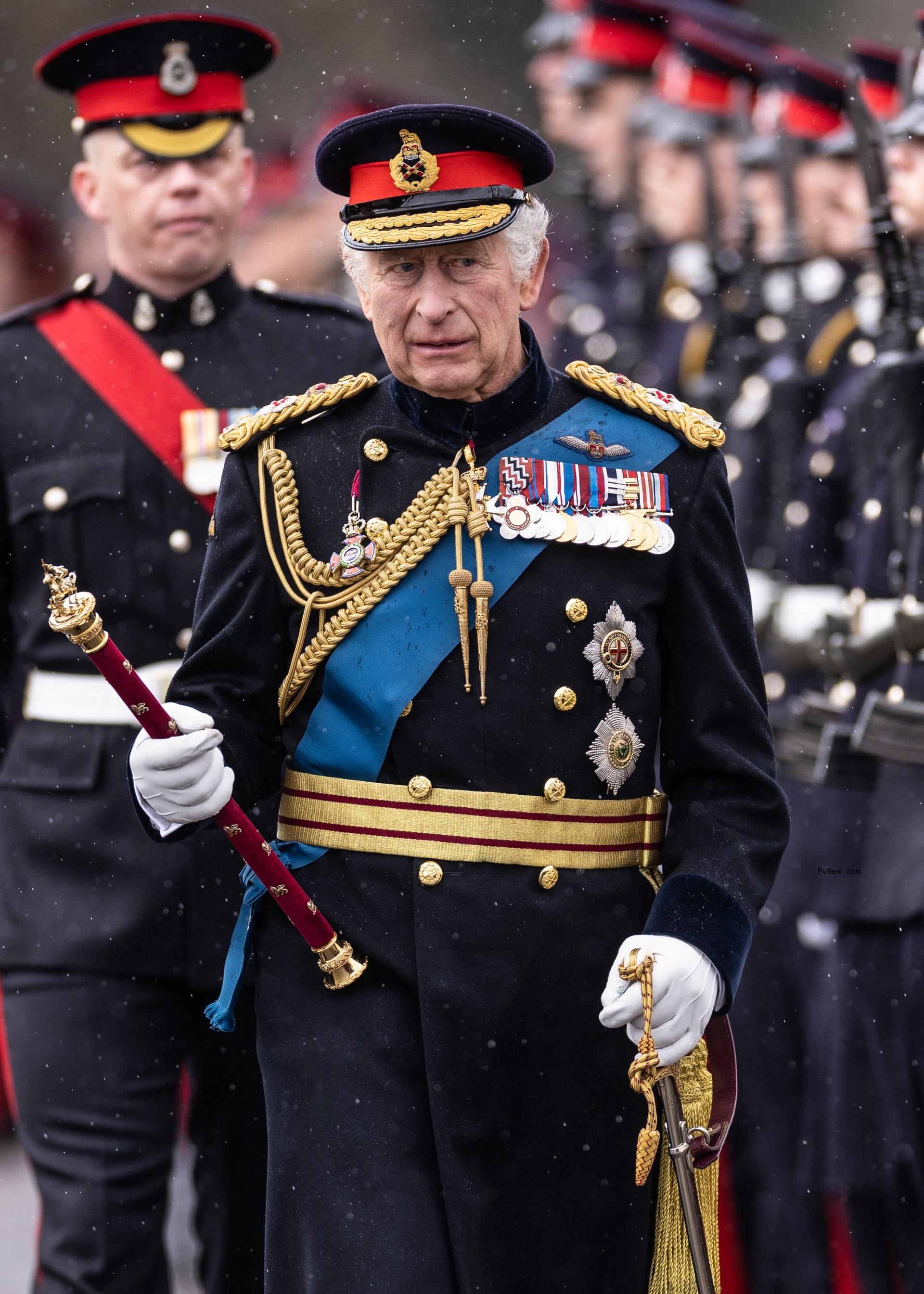 King Charles at a military parade at Sandhurst.