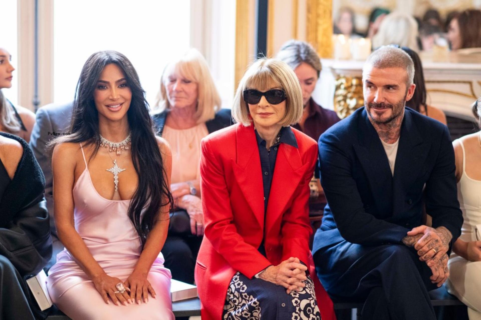 Kim Kardashian and Anna Wintour at Victoria Beckham's Paris Fashion Week show. 
