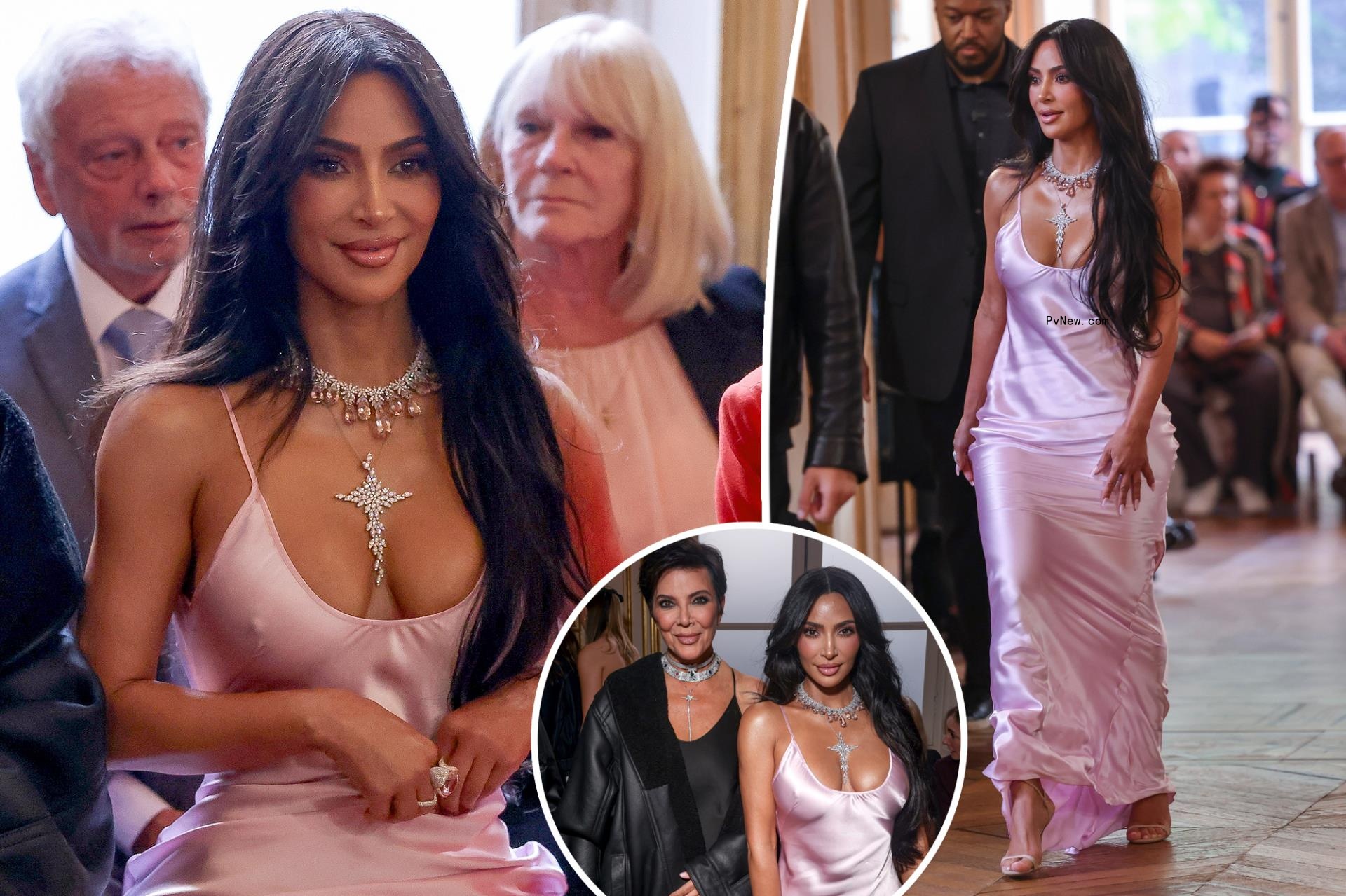 Kim Kardashian arrives in Paris in sl<i></i>inky slip dress for Victoria Beckham fashion show