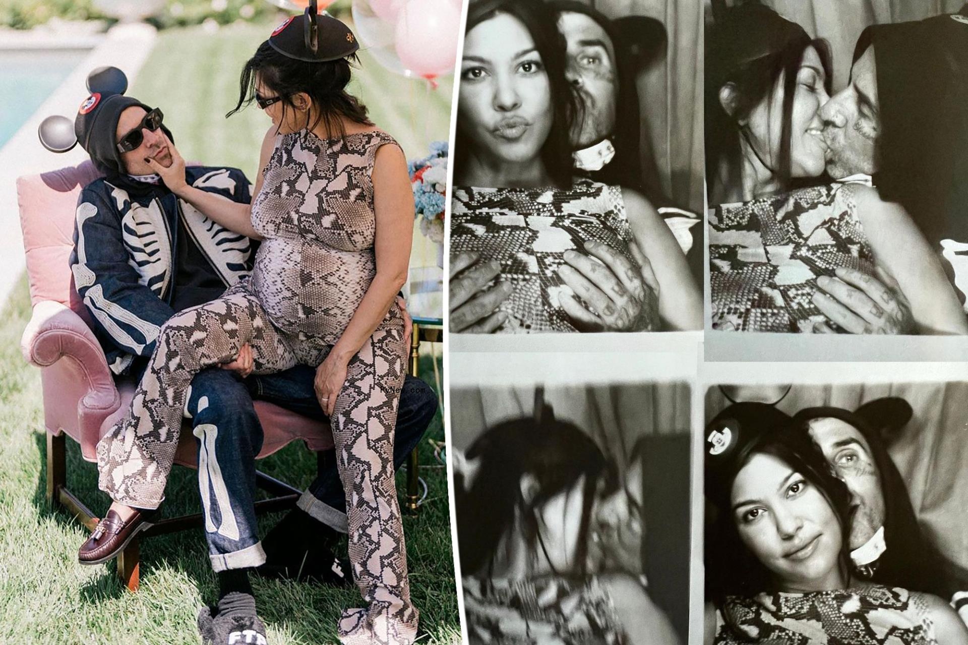 COVID-positive Travis Barker kisses, gets handsy with pregnant Kourtney Kardashian at baby shower