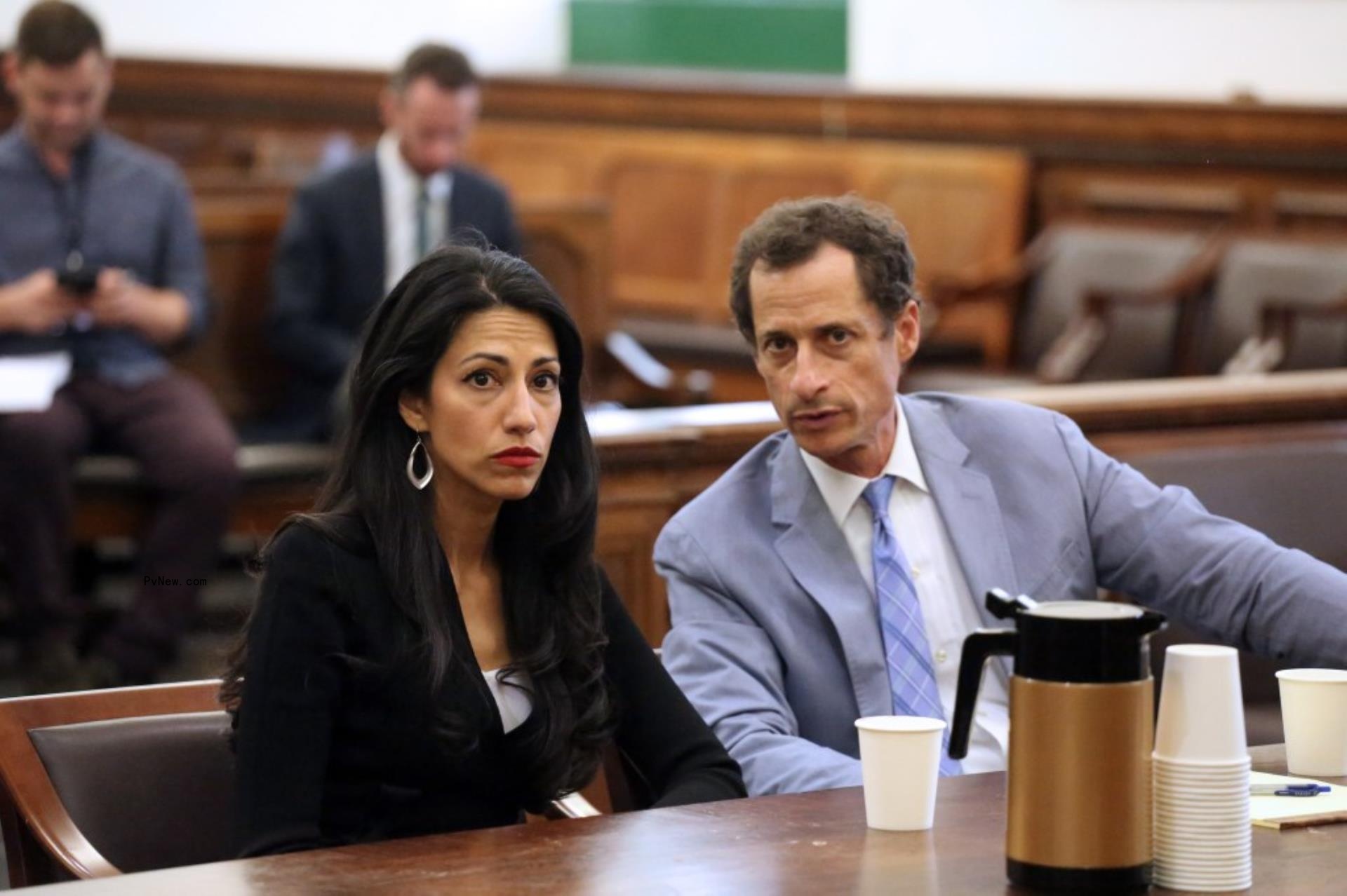 Huma Abedin and Anthony Weiner in court.