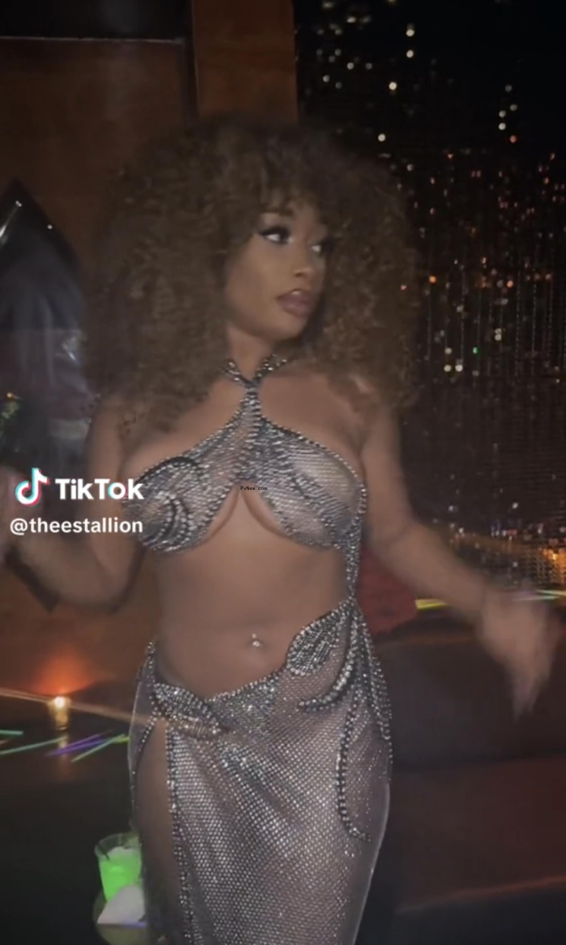 Megan Thee Stallion in a silver dress