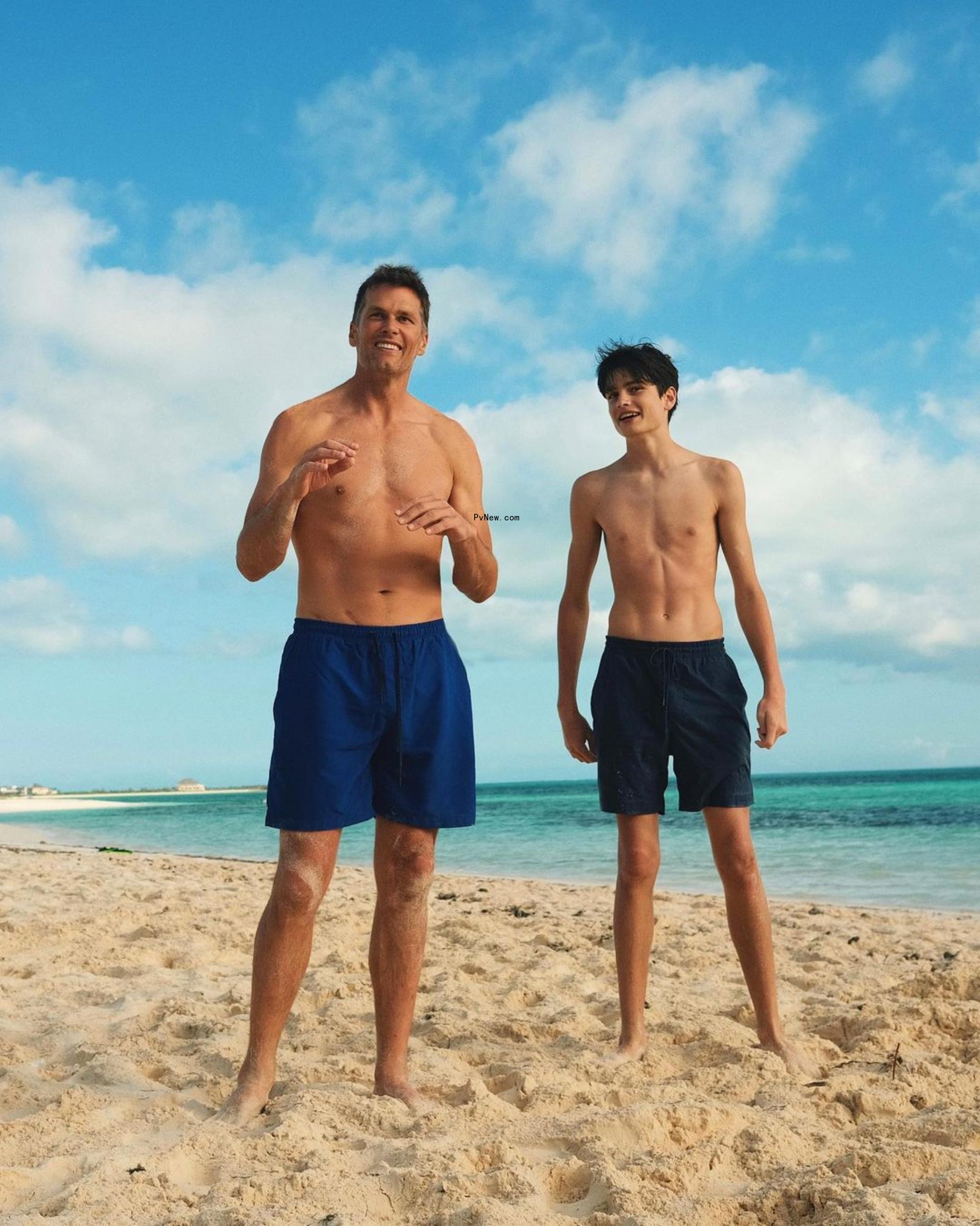 Tom Brady at the beach with his son