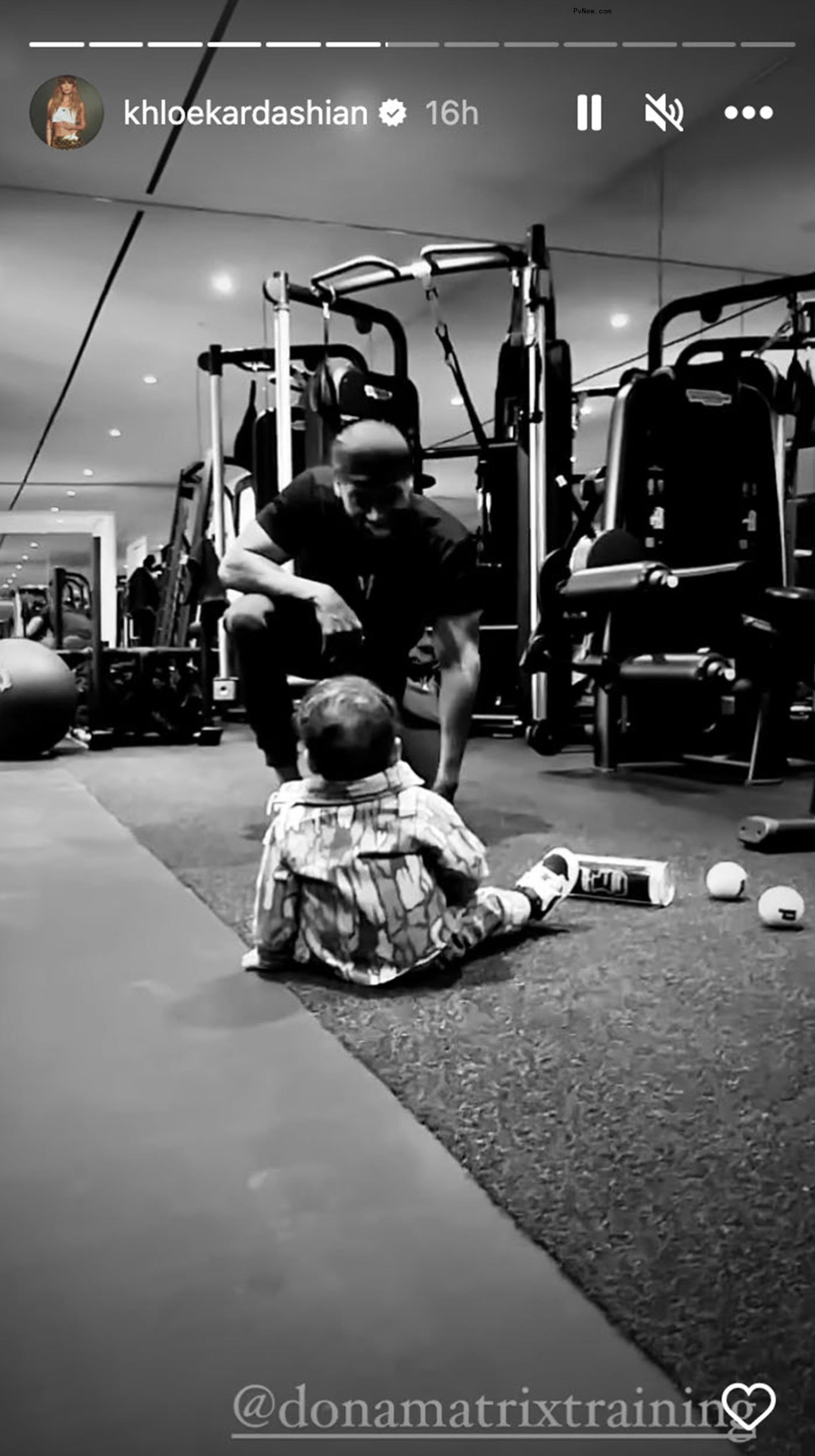 Khloé Kardashian works out while son watchs