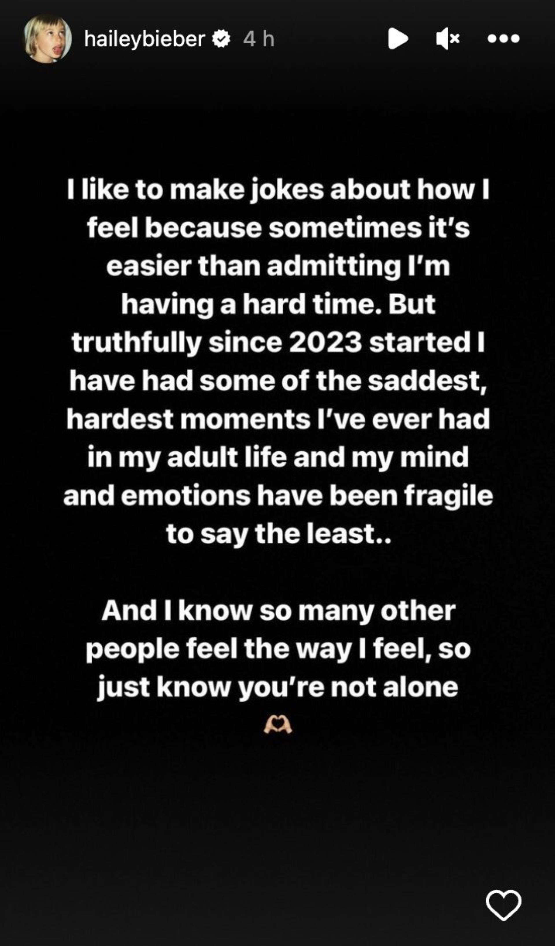 Hailey Bieber's Instagram Story