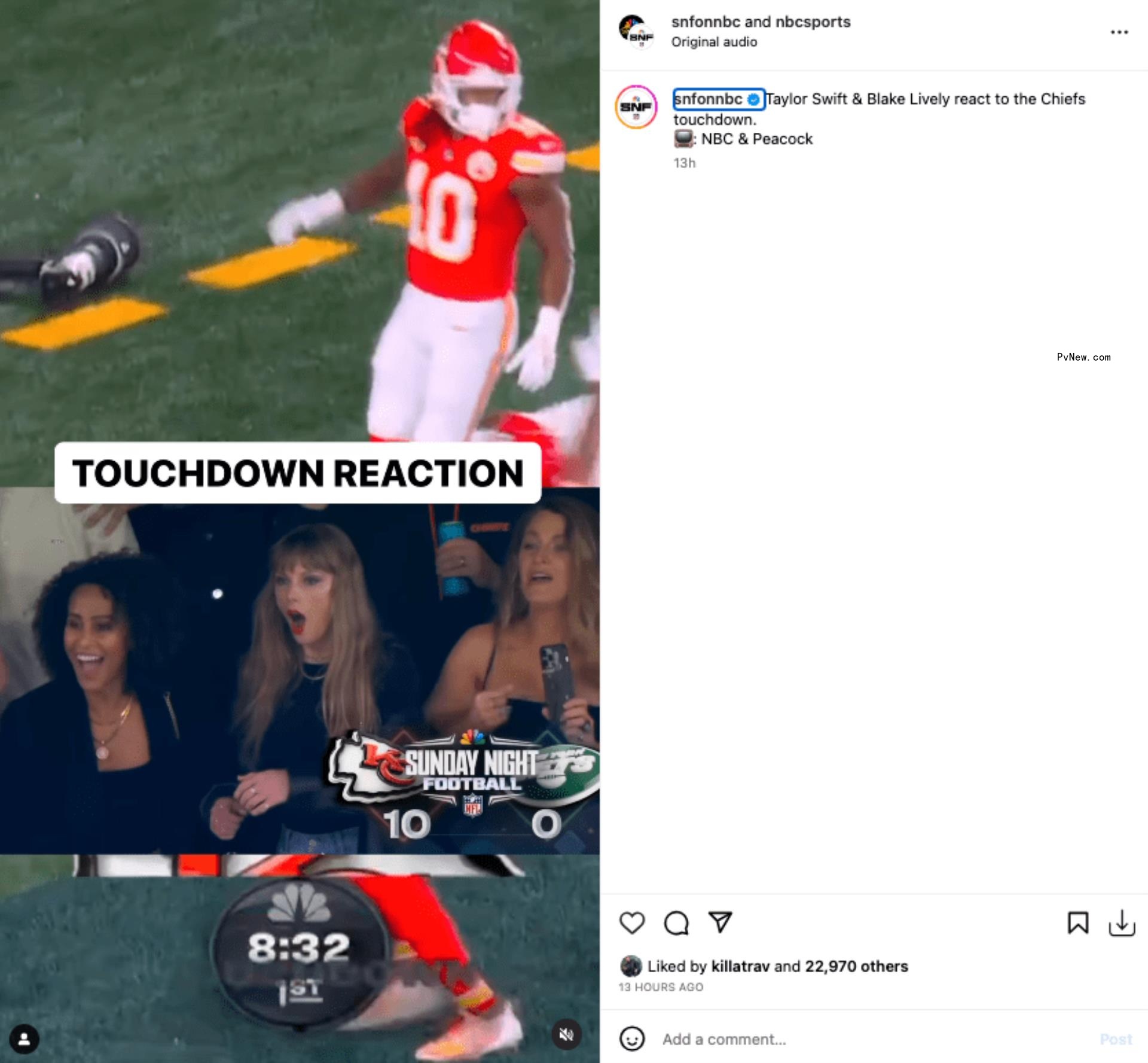 A screenshot of Travis Kelce's liked Instagram post