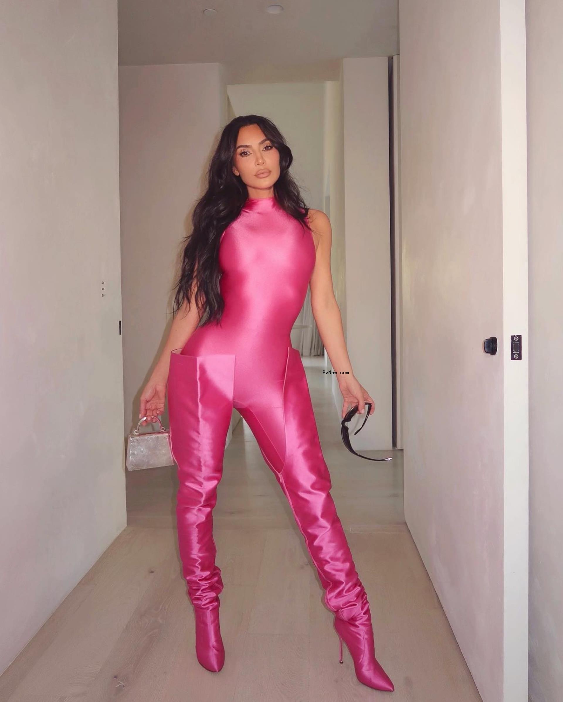 Kim Kardashian in a pink outfit
