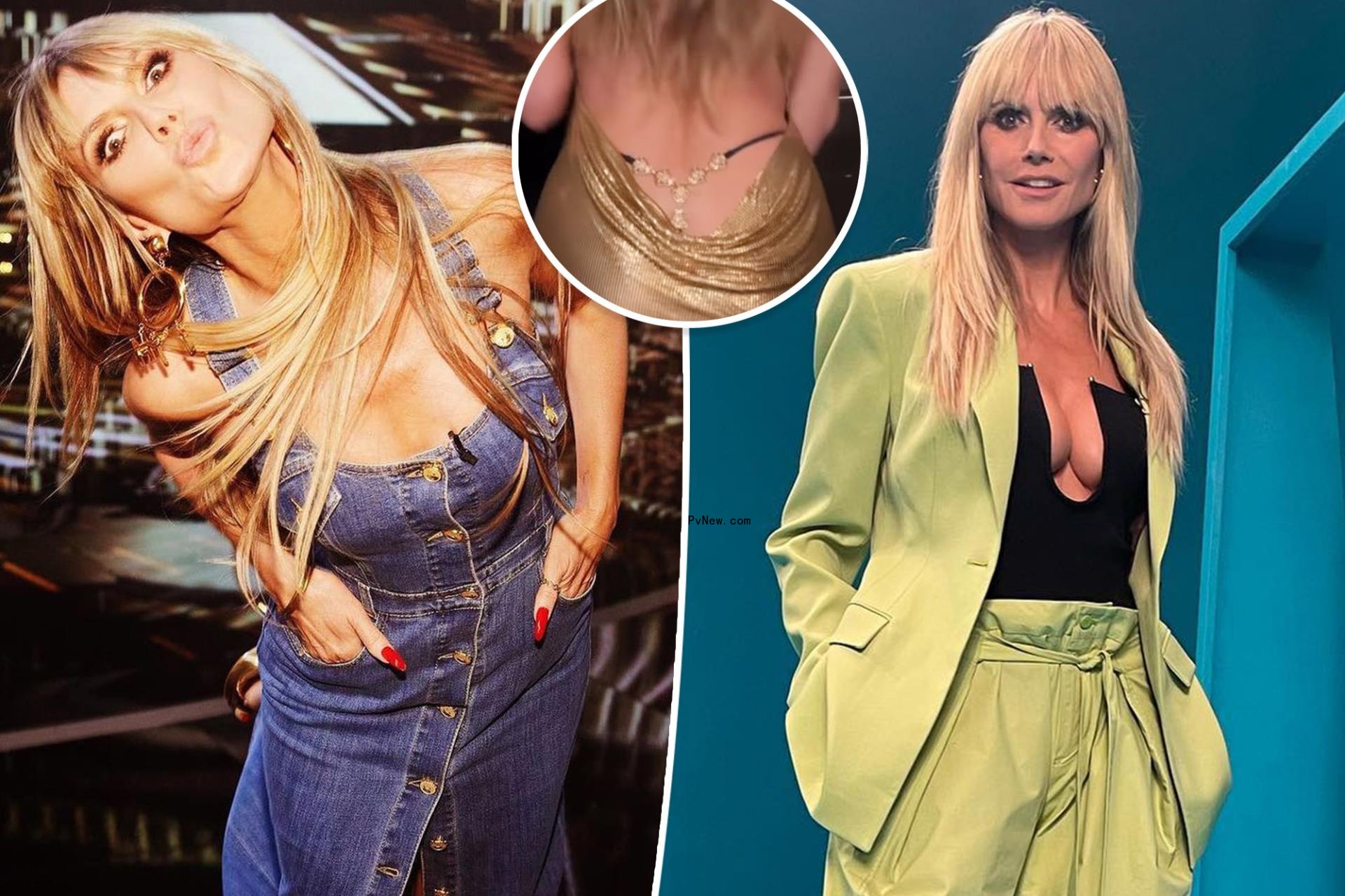 Heidi Klum shakes her booty in plunging gold dress and peekaboo thong