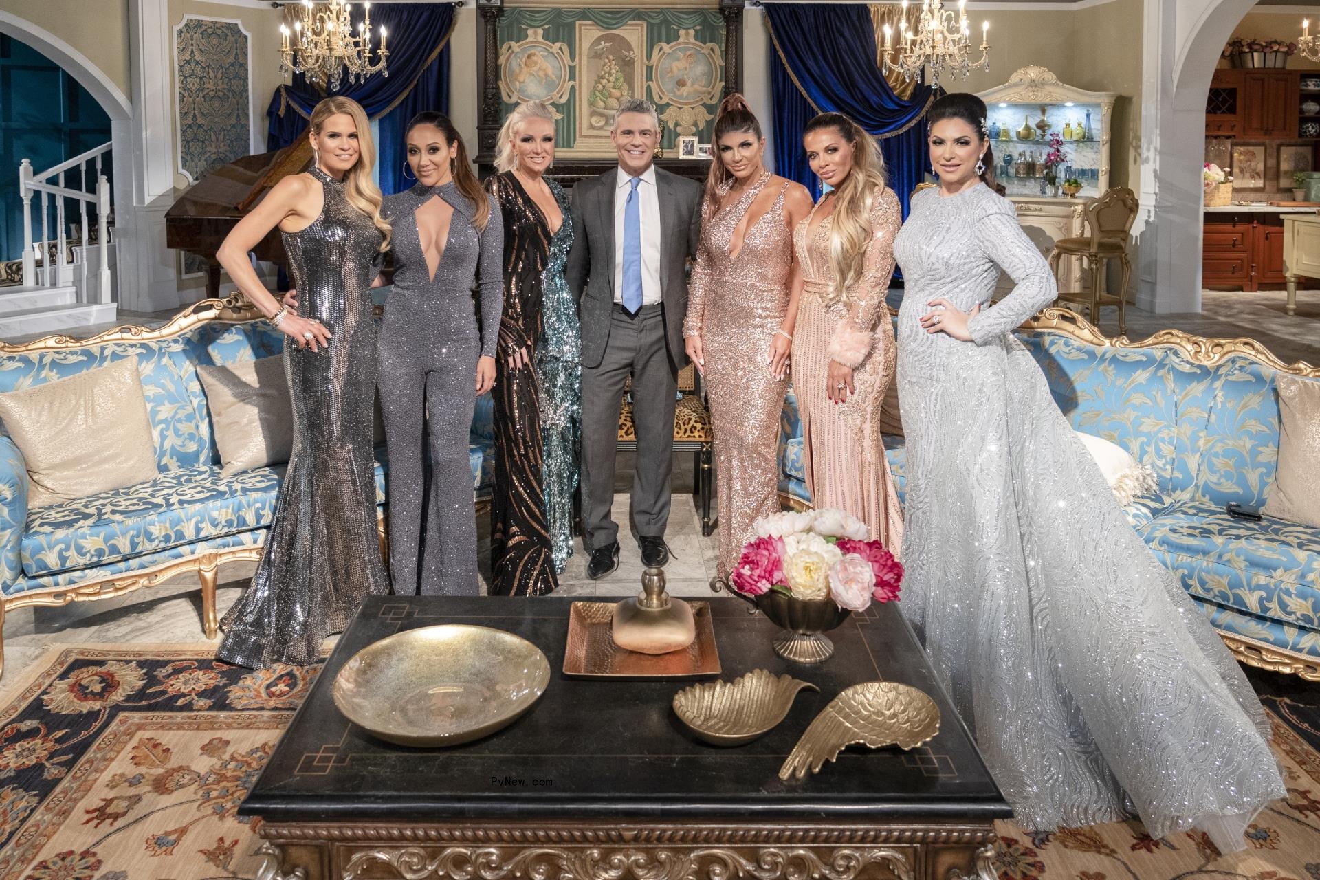 Jackie Goldschneider, Melissa Gorga, Margaret Josephs, Andy Cohen, Teresa Giudice, Dolores Catania and Jennifer Aydin