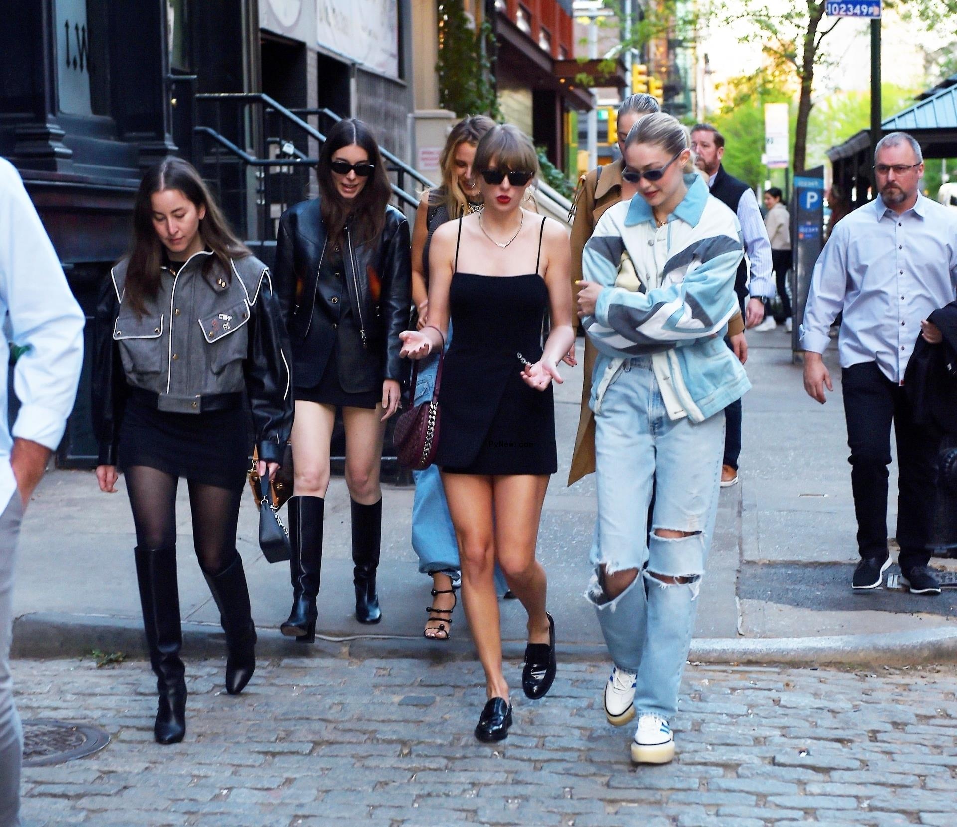 Taylor Swift, Blake Lively, Gigi Hadid, and sisters Este, Danielle and Alana Haim out together in New York City.