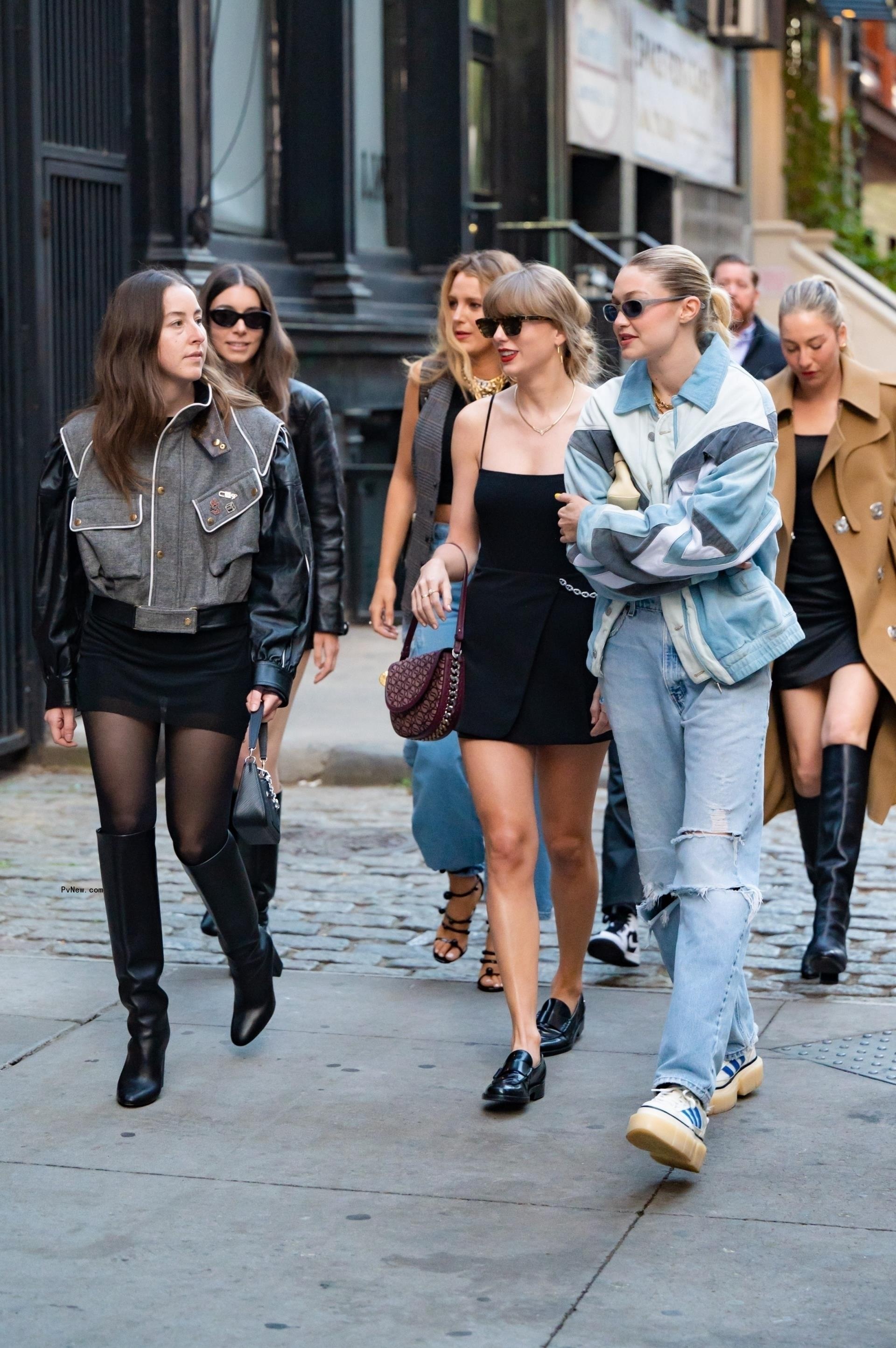 Taylor Swift, Blake Lively, Gigi Hadid, and sisters Este, Danielle and Alana Haim out together in New York City