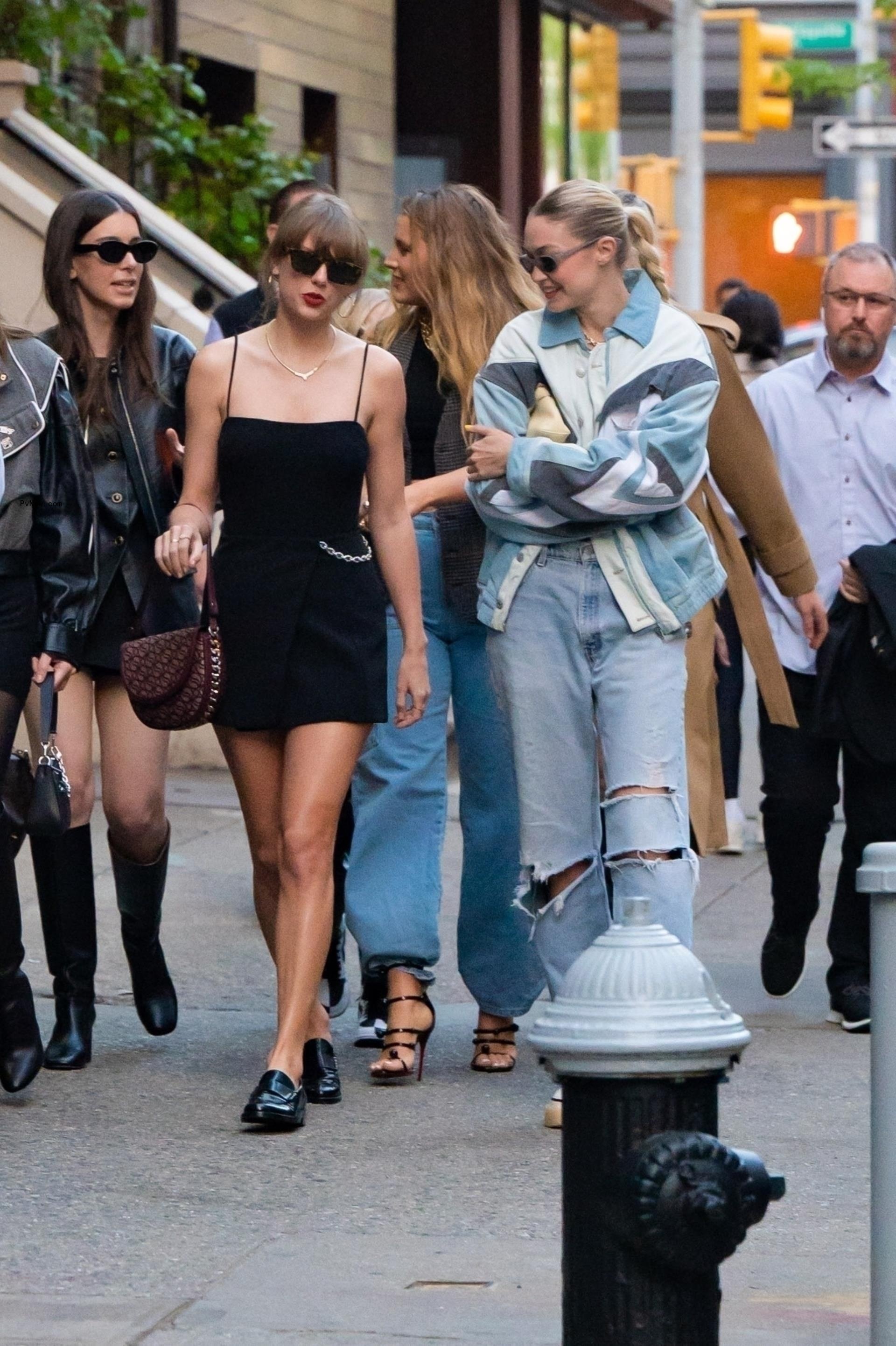 Taylor Swift, Blake Lively, Gigi Hadid, and sisters Este, Danielle and Alana Haim out together in New York City.