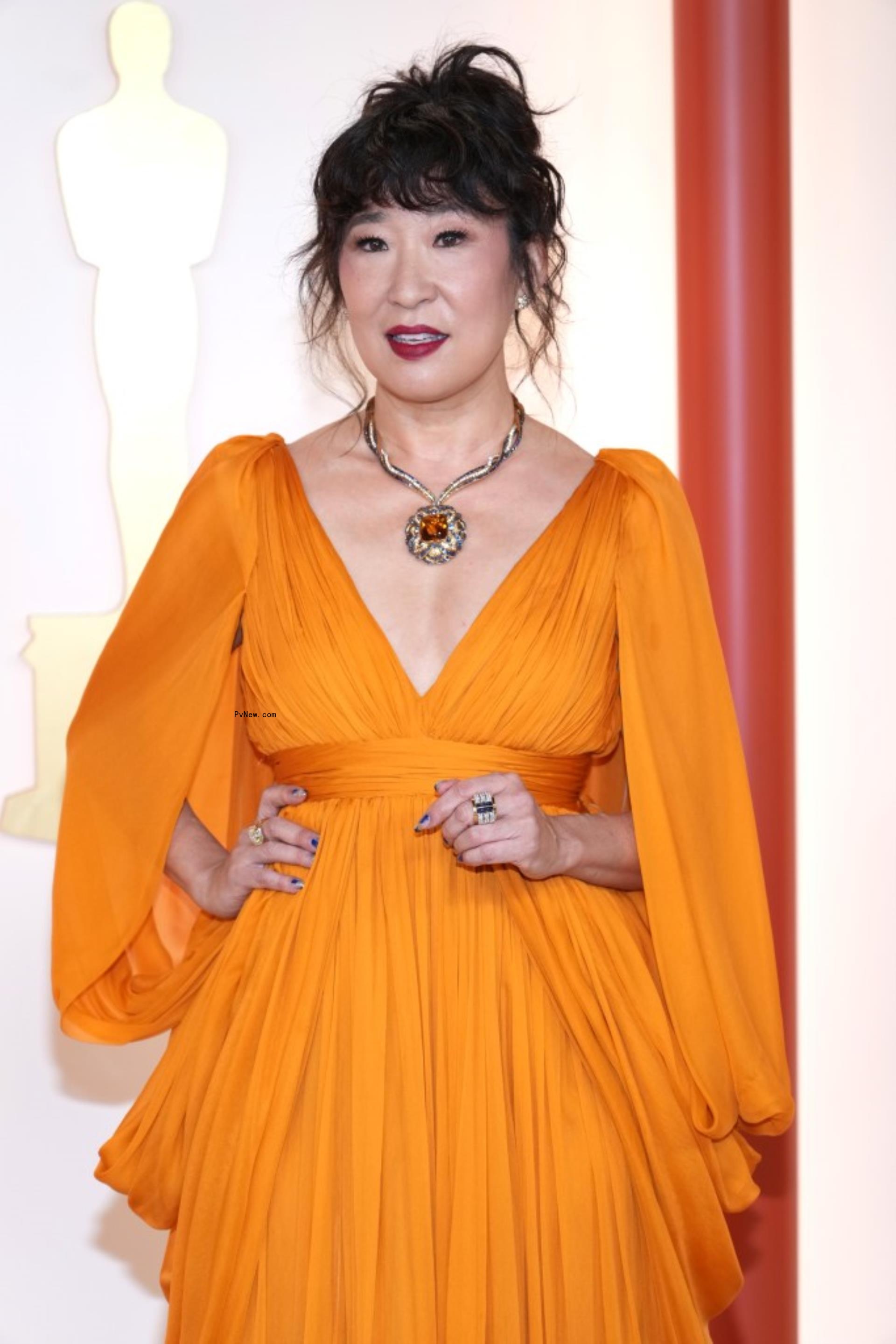Sandra Oh on a red carpet. 