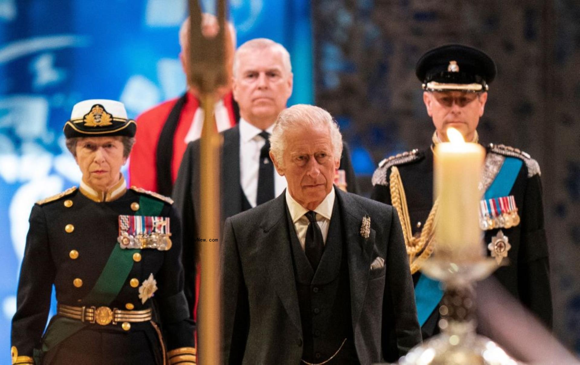 Princess Anne, Prince Andrew, Prince Edward and King Charles III. 