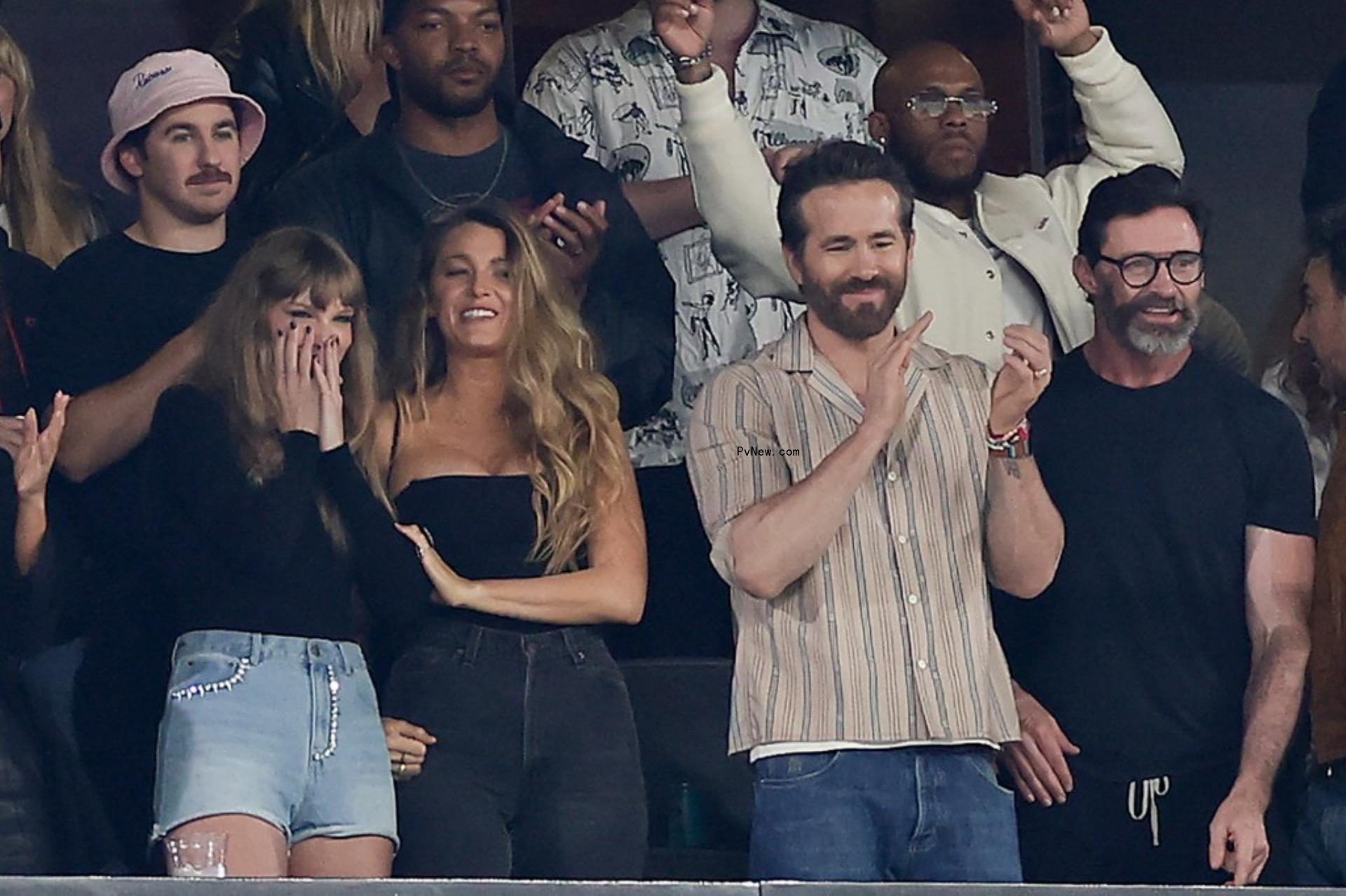 taylor swift blake lively ryan reynolds and hugh jackman at jets vs chiefs game