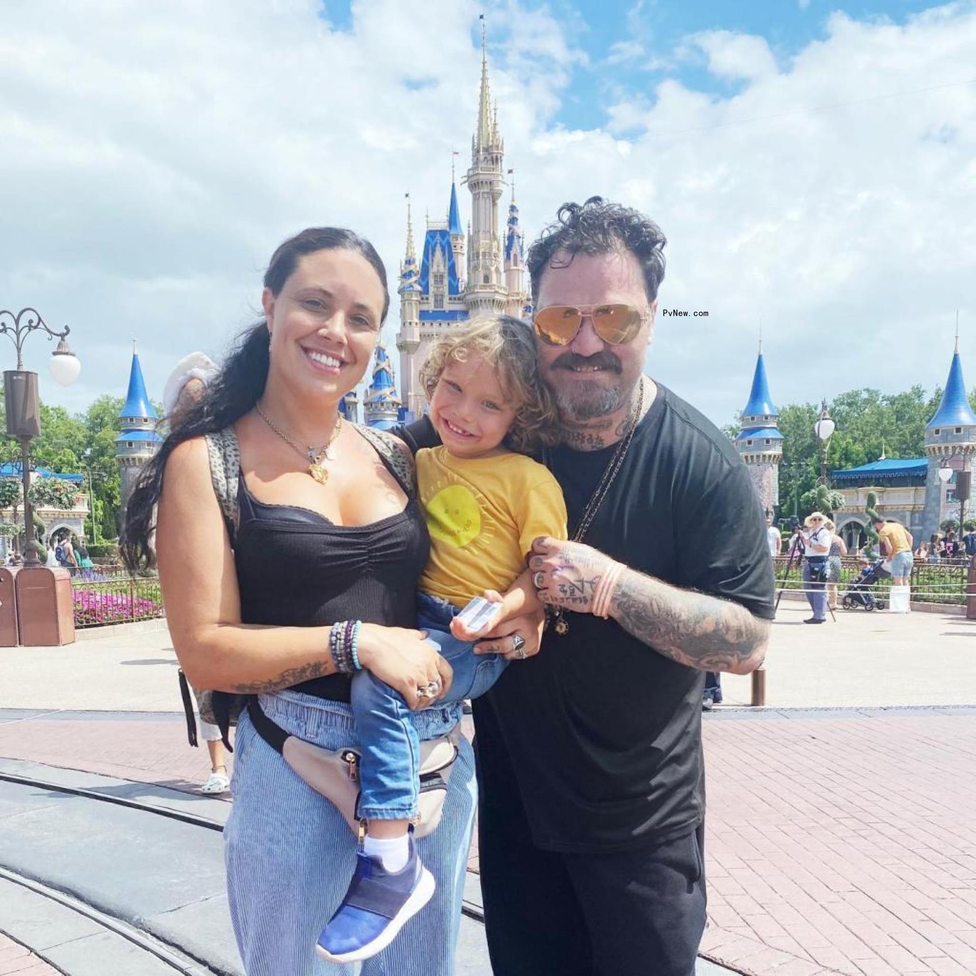bam margera, nicole boyd and their son at Magic Kingdom