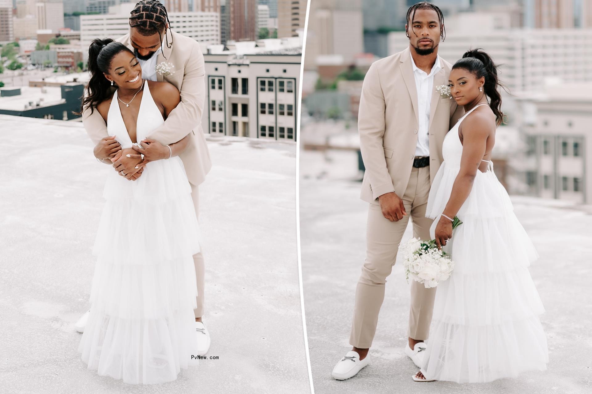 Simone Biles wears $120 wedding dress, $35 shoes to marry Jo<i></i>nathan Owens