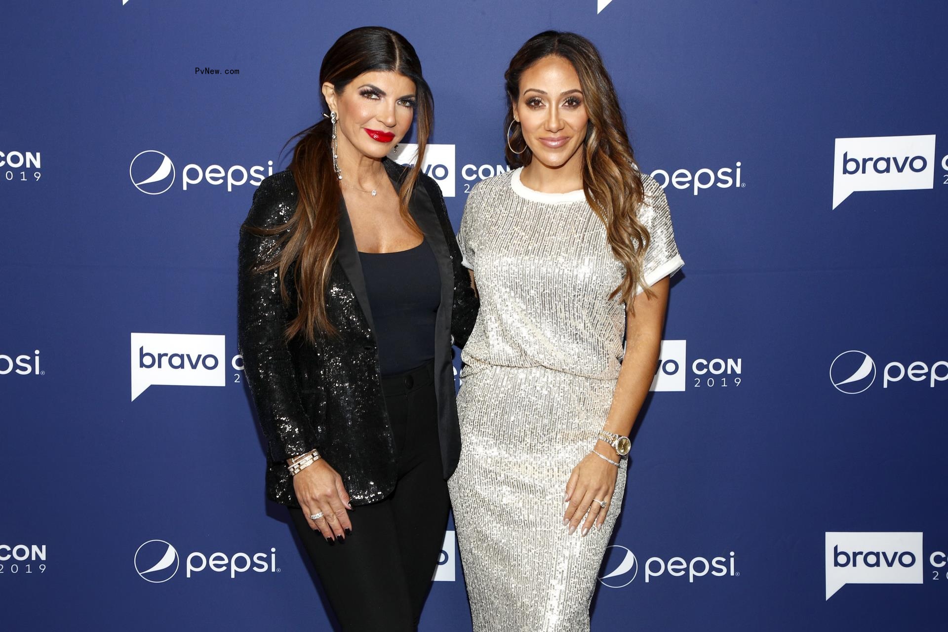 Teresa Giudice and Melissa Gorga posing for a red carpet
