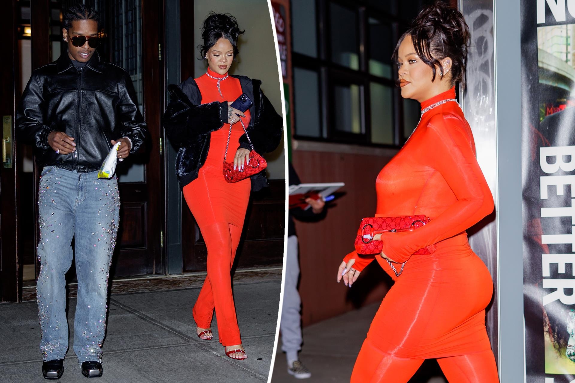 Pregnant Rihanna rocks red-hot bodysuit on date with A$AP Rocky