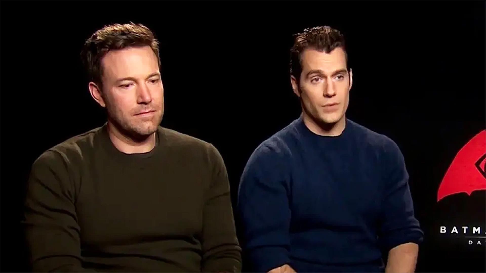 Ben Affleck and Henry Cavill during a press junket.