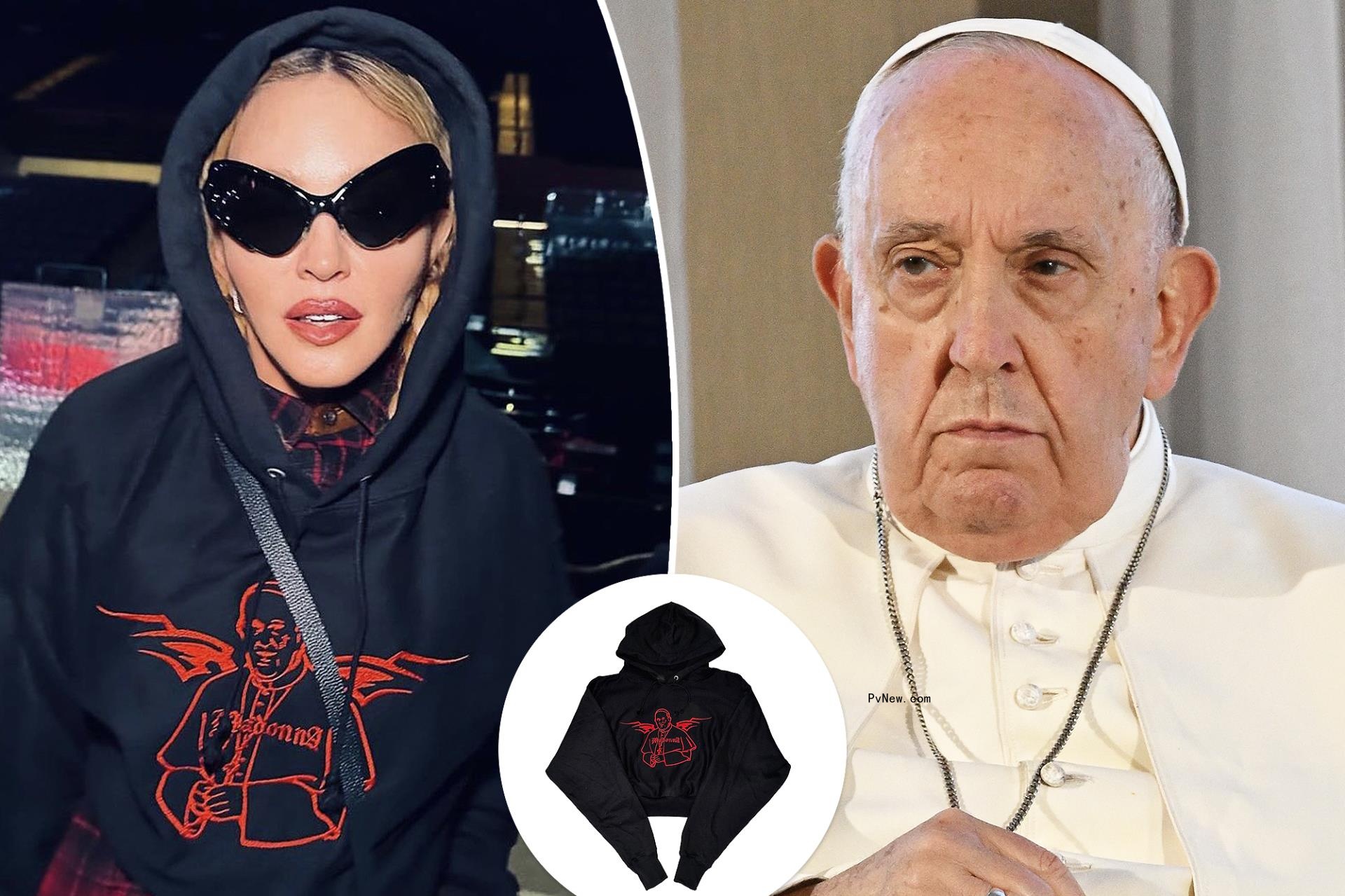 Mado<i></i>nna pokes fun at the Pope with custom Catholic-themed hoodie