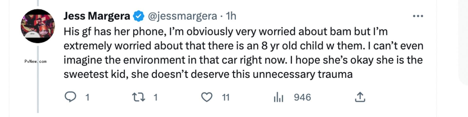 A screenshot of Jess Margera's tweet.