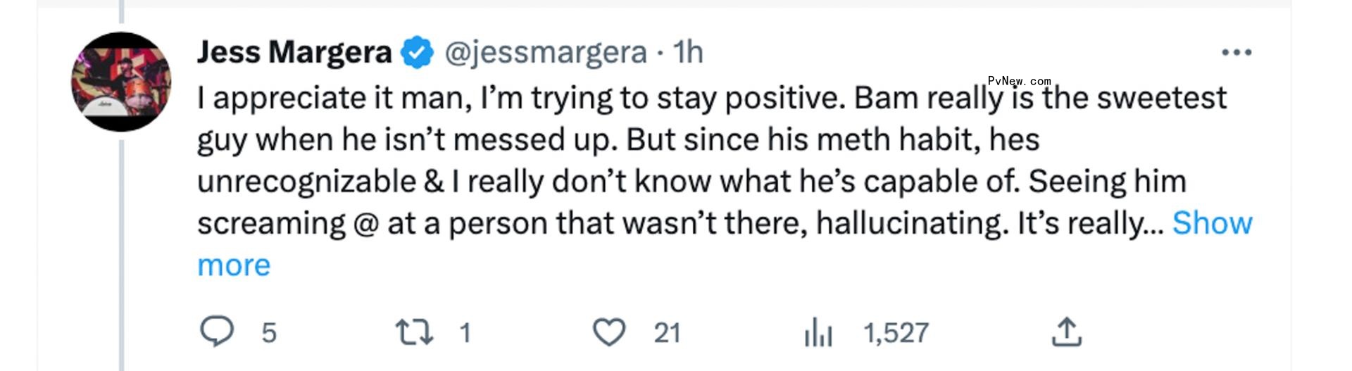 A screenshot of Jess Margera's tweet.