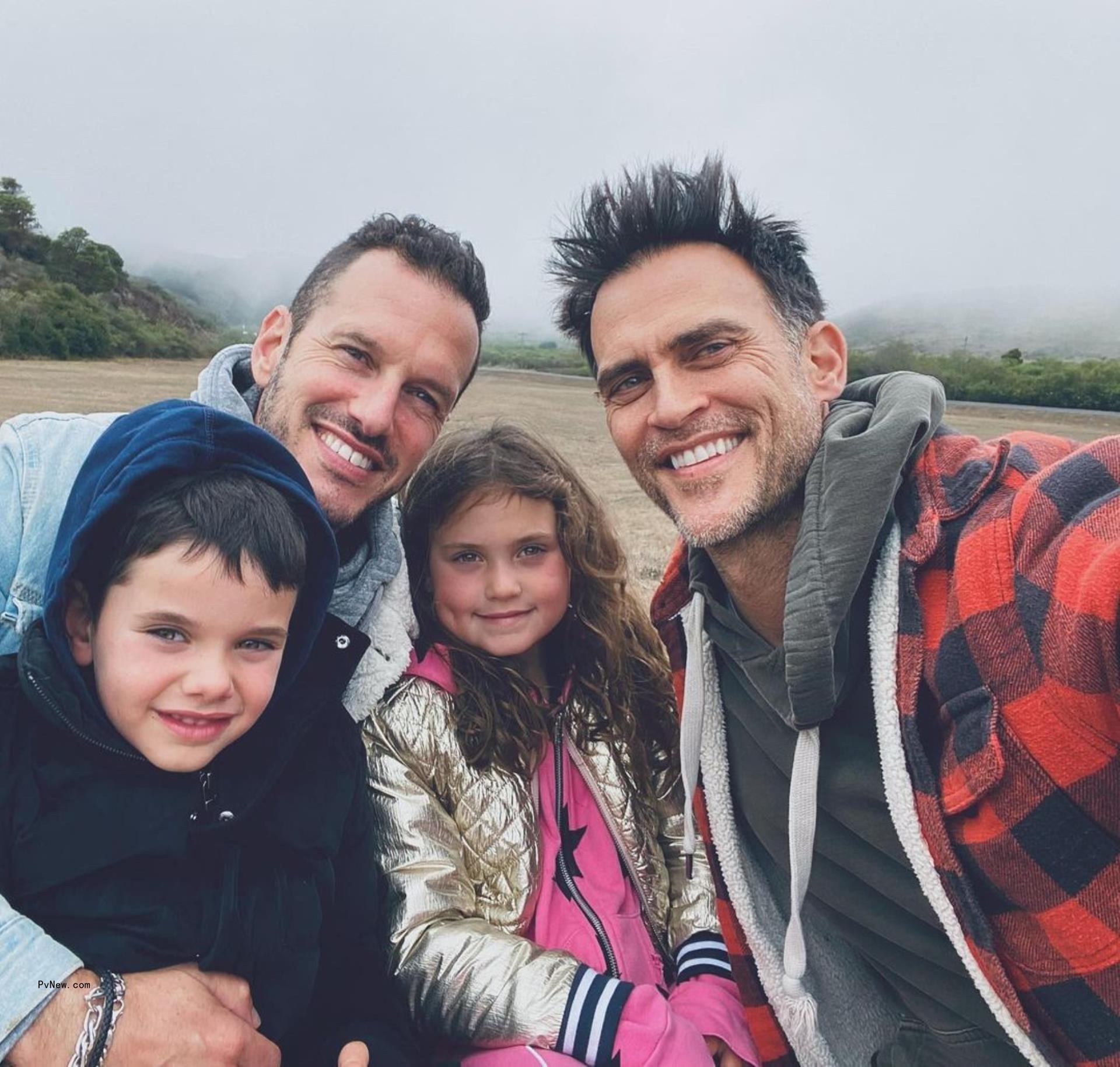 Cheyenne Jackson, Jason Landau and their kids.