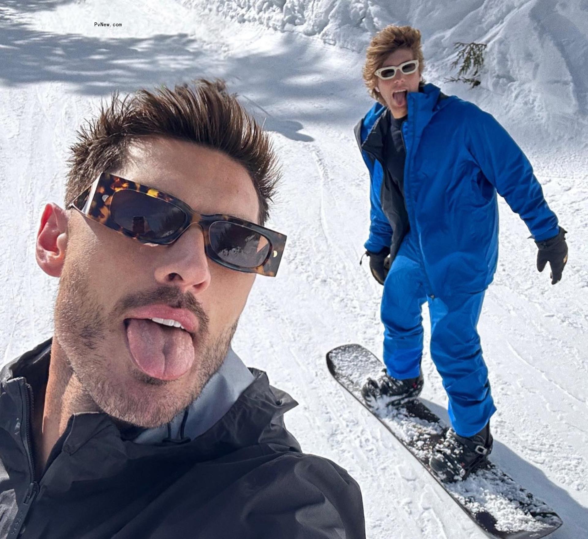 Lukas Gage and Chris Appleton skiing.