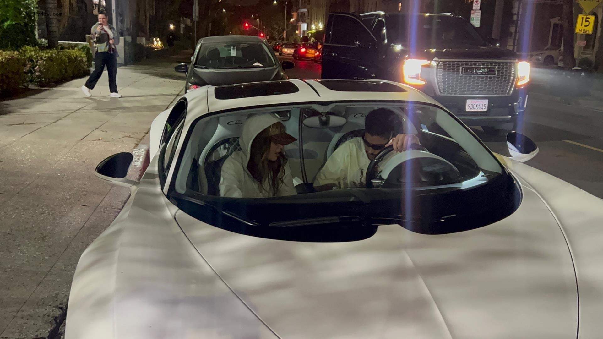 Kendall Jenner and Bad Bunny leaving Tyler, the Creator's show.